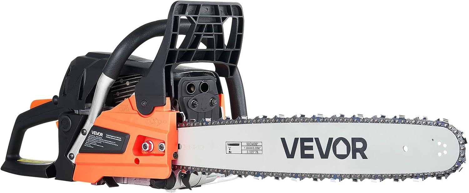 image:imageVEVOR 20inch 62CC Gas Powered Chainsaw 38 HP 2 Stroke Engine Gas Power Chainsaws with NonSlip Handle Gas Chainsaws with Dual Fuel Tanks For Wood Cutting Tree Trimming and Land Clearing62CC 20inch