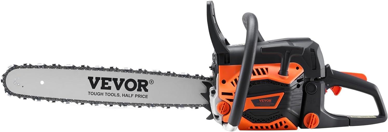 image:imageVEVOR 20inch 62CC Gas Powered Chainsaw 38 HP 2 Stroke Engine Gas Power Chainsaws with NonSlip Handle Gas Chainsaws with Dual Fuel Tanks For Wood Cutting Tree Trimming and Land Clearing58CC 20inch