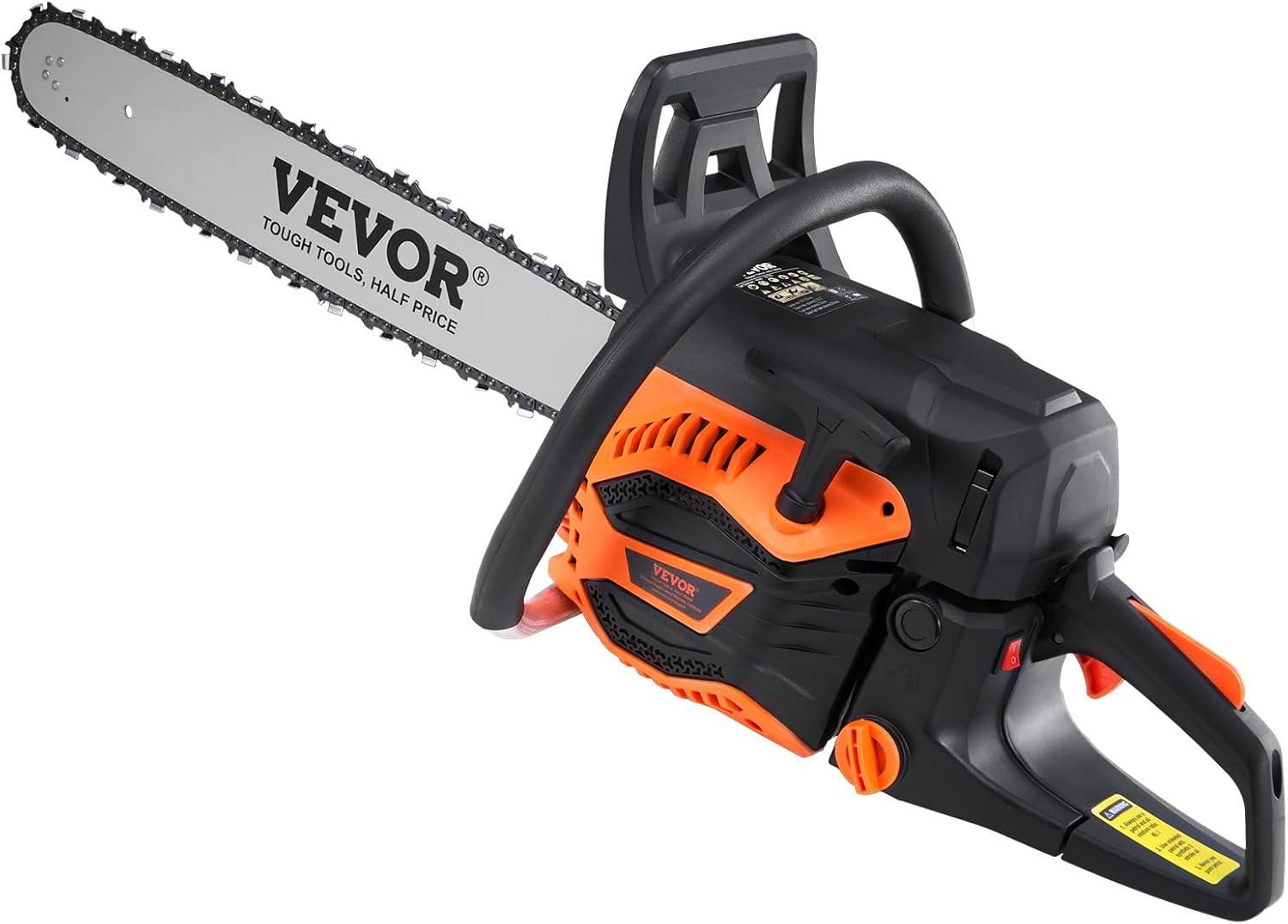 image:imageVEVOR 20inch 62CC Gas Powered Chainsaw 38 HP 2 Stroke Engine Gas Power Chainsaws with NonSlip Handle Gas Chainsaws with Dual Fuel Tanks For Wood Cutting Tree Trimming and Land Clearing58CC 20inch