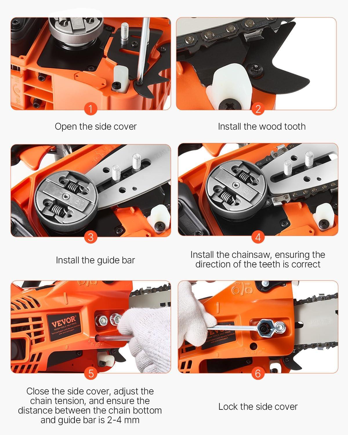 image:imageVEVOR 20inch 62CC Gas Powered Chainsaw 38 HP 2 Stroke Engine Gas Power Chainsaws with NonSlip Handle Gas Chainsaws with Dual Fuel Tanks For Wood Cutting Tree Trimming and Land Clearing254CC 12inch