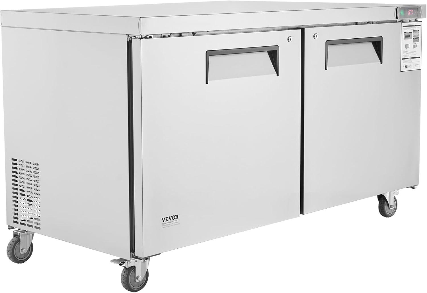 image:imageVEVOR 28 W Commercial Refrigerator Undercounter Worktop Refrigerator 74 Cu Ft Thick Stainless Steel Refrigerated Food Prep Station Fan Cooling Single Door Worktop Fridge with lock for Bar60W Worktop Refrigerator