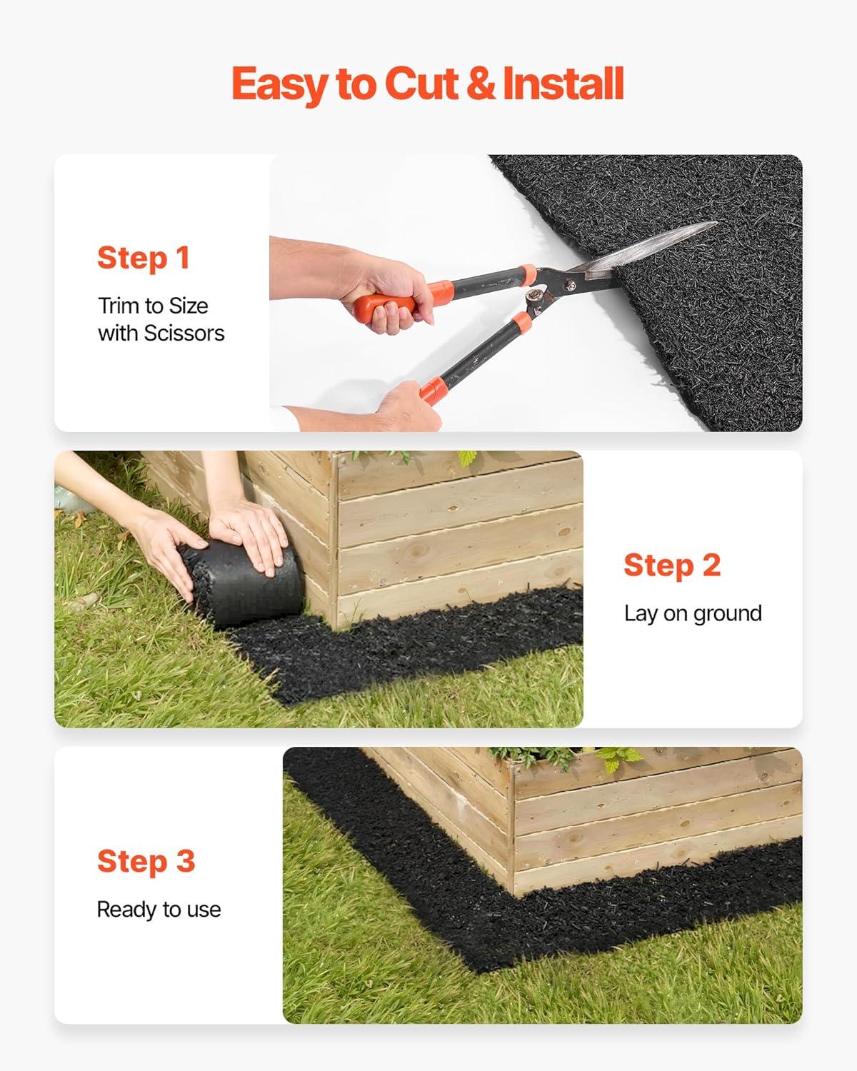 image:imageVEVOR 2Pack Recycled Rubber Mulch Mat 120 x 45 inPermanent Rubber Mulch for Landscaping Black Mulch Garden Edging Border for PlantsVegetables amp Flower Garden Barrier140 x 45 in