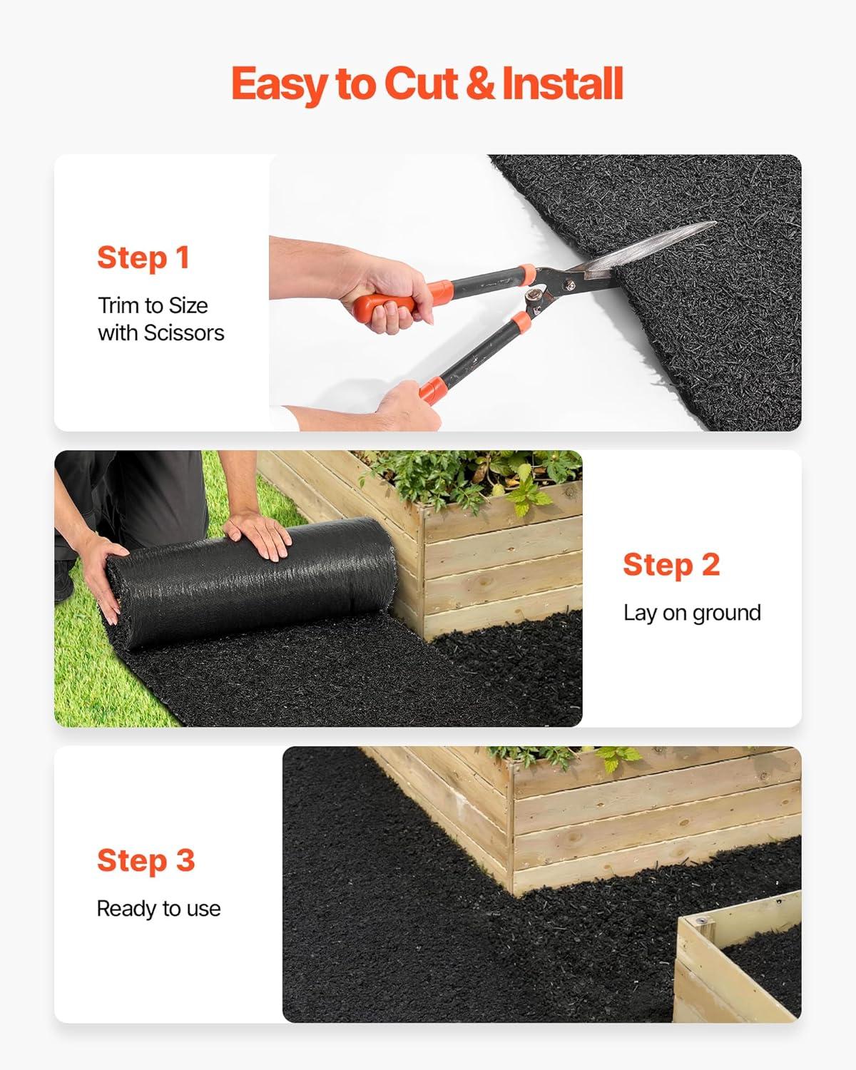 image:imageVEVOR 2Pack Recycled Rubber Mulch Mat 120 x 45 inPermanent Rubber Mulch for Landscaping Black Mulch Garden Edging Border for PlantsVegetables amp Flower Garden Barrier96 x 24 in