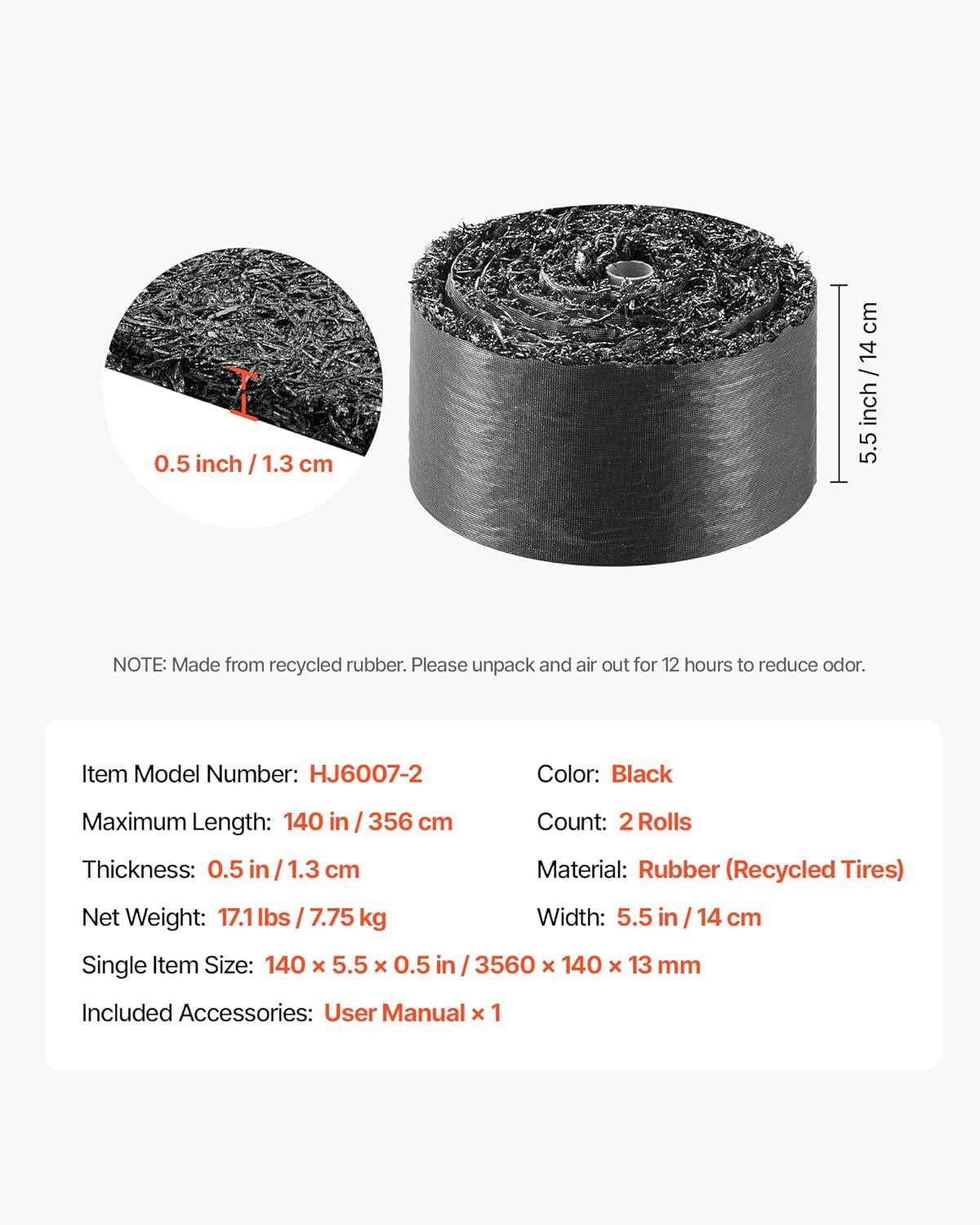 image:imageVEVOR 2Pack Recycled Rubber Mulch Mat 120 x 45 inPermanent Rubber Mulch for Landscaping Black Mulch Garden Edging Border for PlantsVegetables amp Flower Garden Barrier140 x 45 in