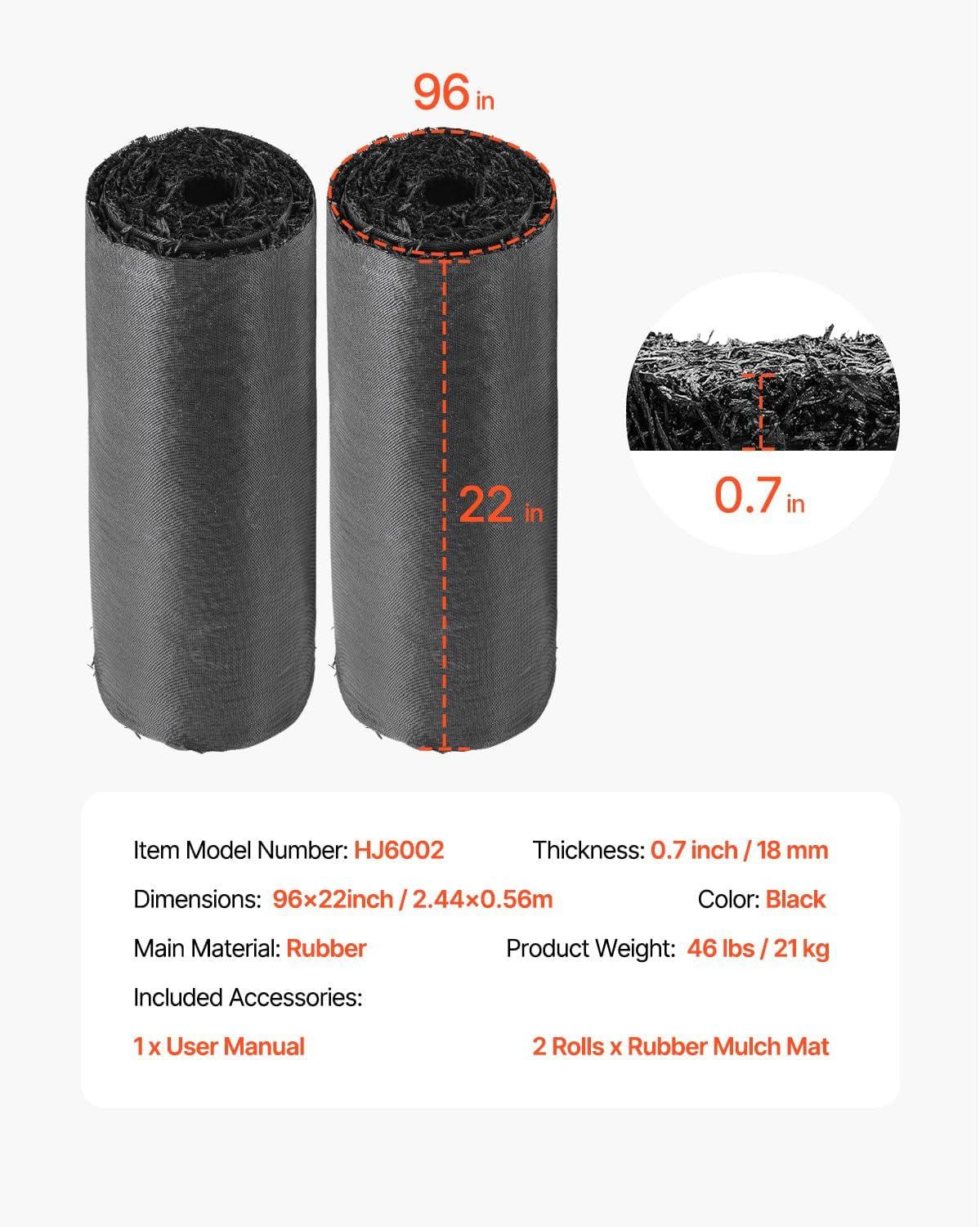 image:imageVEVOR 2Pack Recycled Rubber Mulch Mat 120 x 45 inPermanent Rubber Mulch for Landscaping Black Mulch Garden Edging Border for PlantsVegetables amp Flower Garden Barrier8 x 2