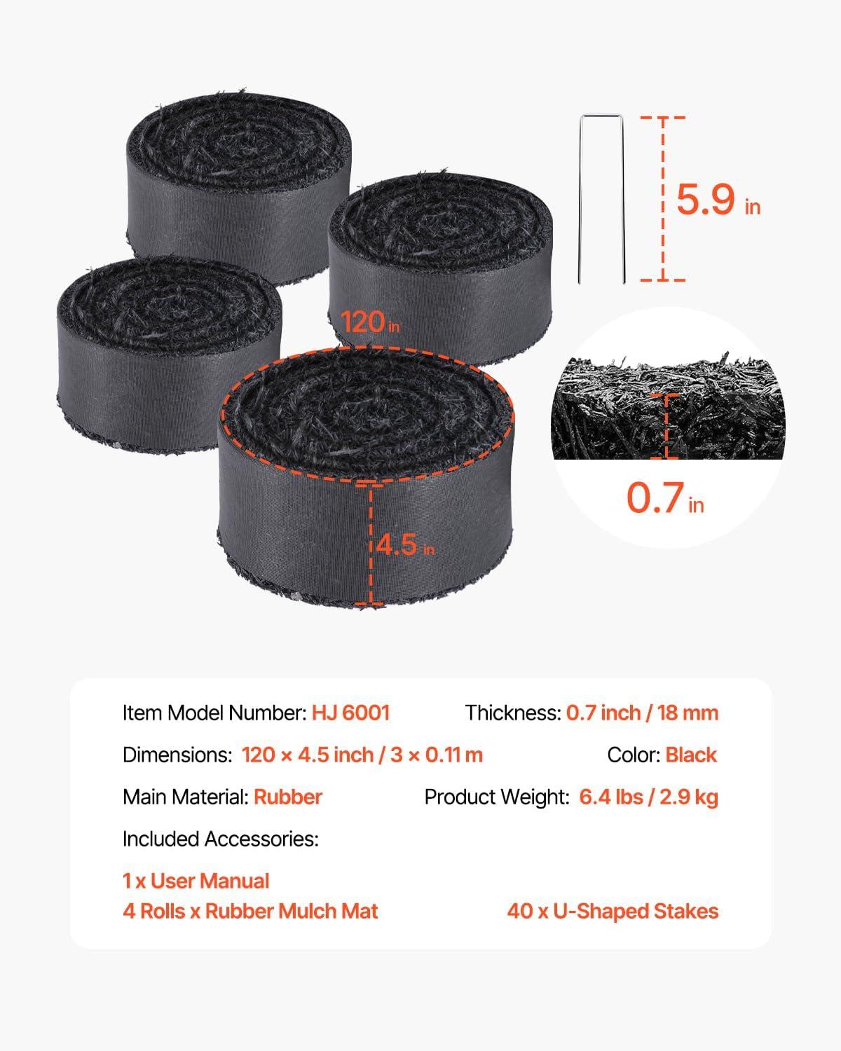 image:imageVEVOR 2Pack Recycled Rubber Mulch Mat 120 x 45 inPermanent Rubber Mulch for Landscaping Black Mulch Garden Edging Border for PlantsVegetables amp Flower Garden Barrier120 x 45 in