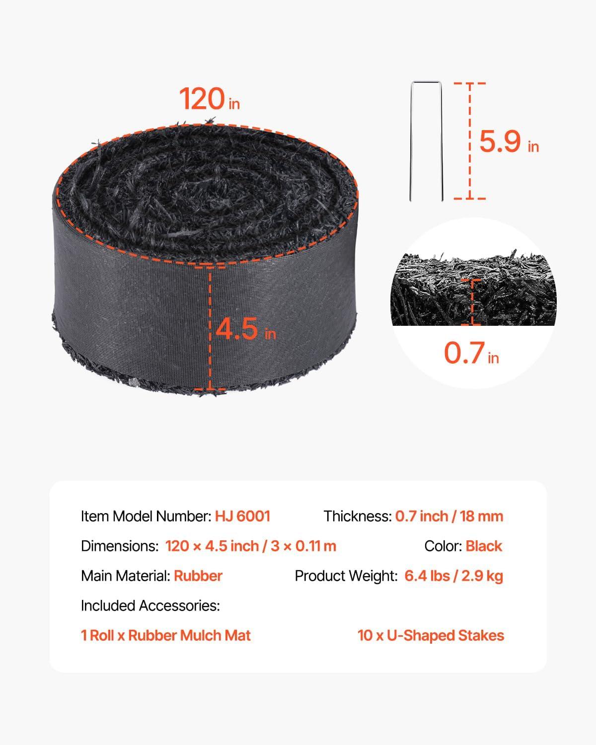 image:imageVEVOR 2Pack Recycled Rubber Mulch Mat 120 x 45 inPermanent Rubber Mulch for Landscaping Black Mulch Garden Edging Border for PlantsVegetables amp Flower Garden Barrier120 x 45 in
