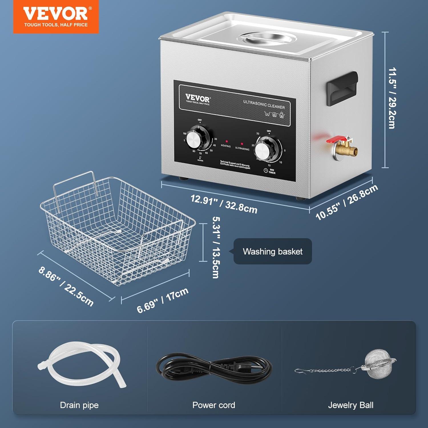 image:imageVEVOR 3L Sonic Cleaner with Heater Timer amp Basket Professional Digital Sonic Cavitation Machine 120W Cleaning Machine for Watch Instruments Glasses Coin Metal Parts Tool10L