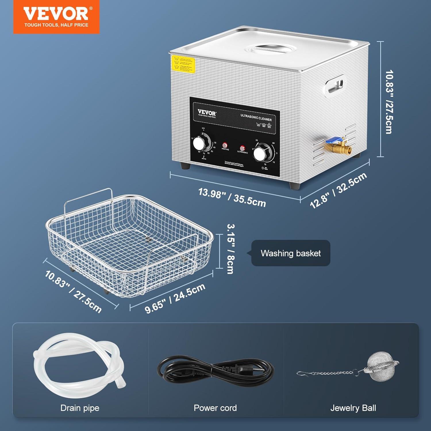 image:imageVEVOR 3L Sonic Cleaner with Heater Timer amp Basket Professional Digital Sonic Cavitation Machine 120W Cleaning Machine for Watch Instruments Glasses Coin Metal Parts Tool15L