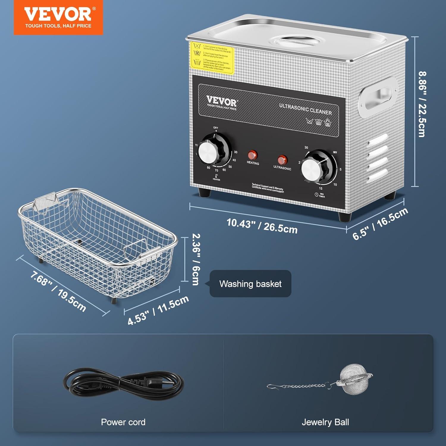 image:imageVEVOR 3L Sonic Cleaner with Heater Timer amp Basket Professional Digital Sonic Cavitation Machine 120W Cleaning Machine for Watch Instruments Glasses Coin Metal Parts Tool3L