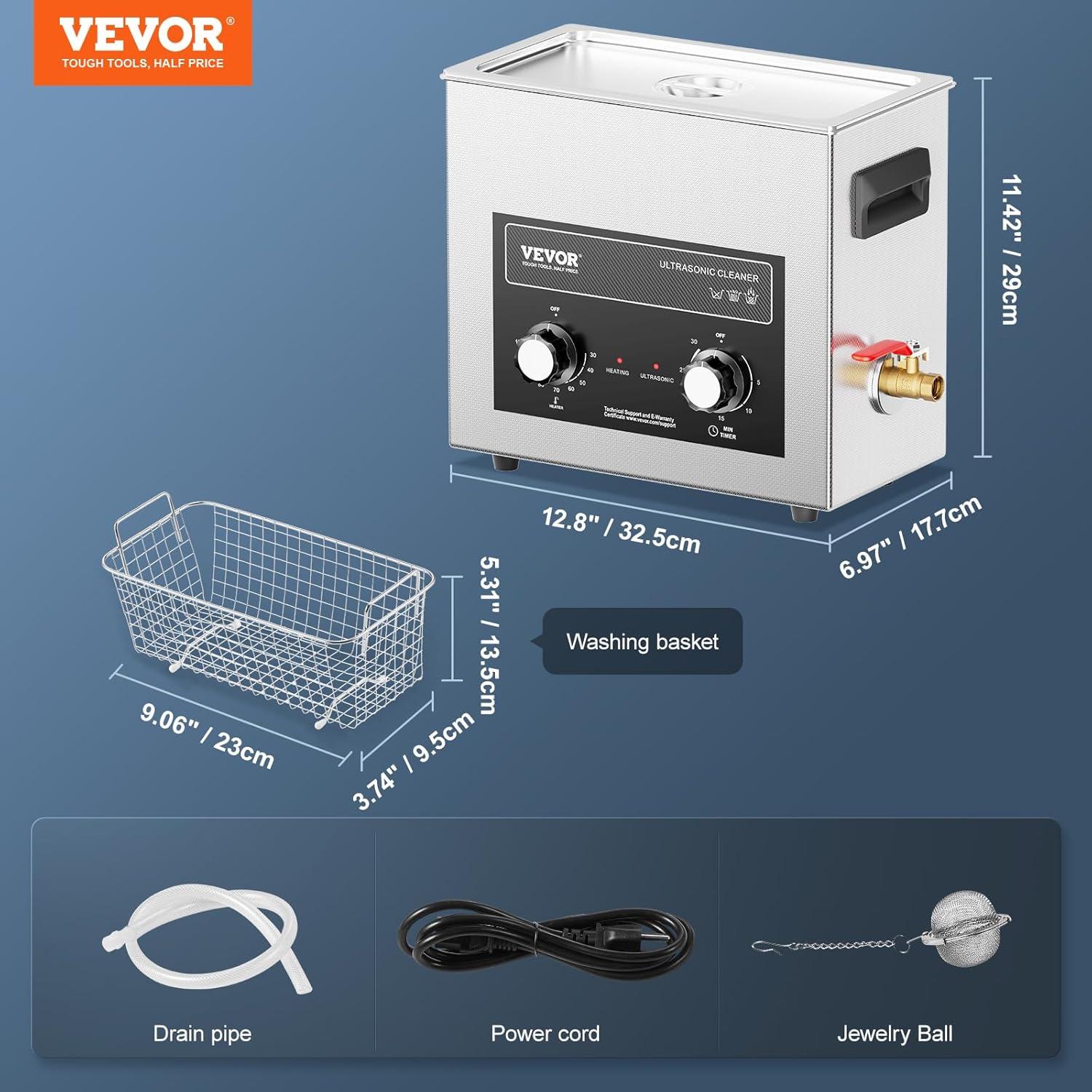 image:imageVEVOR 3L Sonic Cleaner with Heater Timer amp Basket Professional Digital Sonic Cavitation Machine 120W Cleaning Machine for Watch Instruments Glasses Coin Metal Parts Tool6L