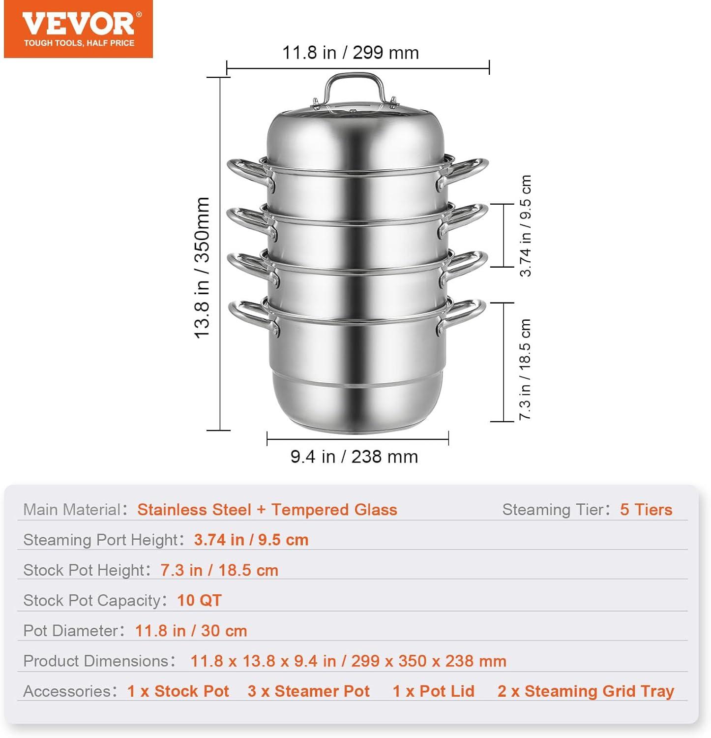 image:imageVEVOR 3Tier Commercial Food Warmer Display 1200W Food Display Warmer with Light Adjustable Shelf and Temperature Display 86185 Steam Heating 111L for Hamburger Pizza Bread Fried Chicken5Tier Stainless Steel Food Steamer