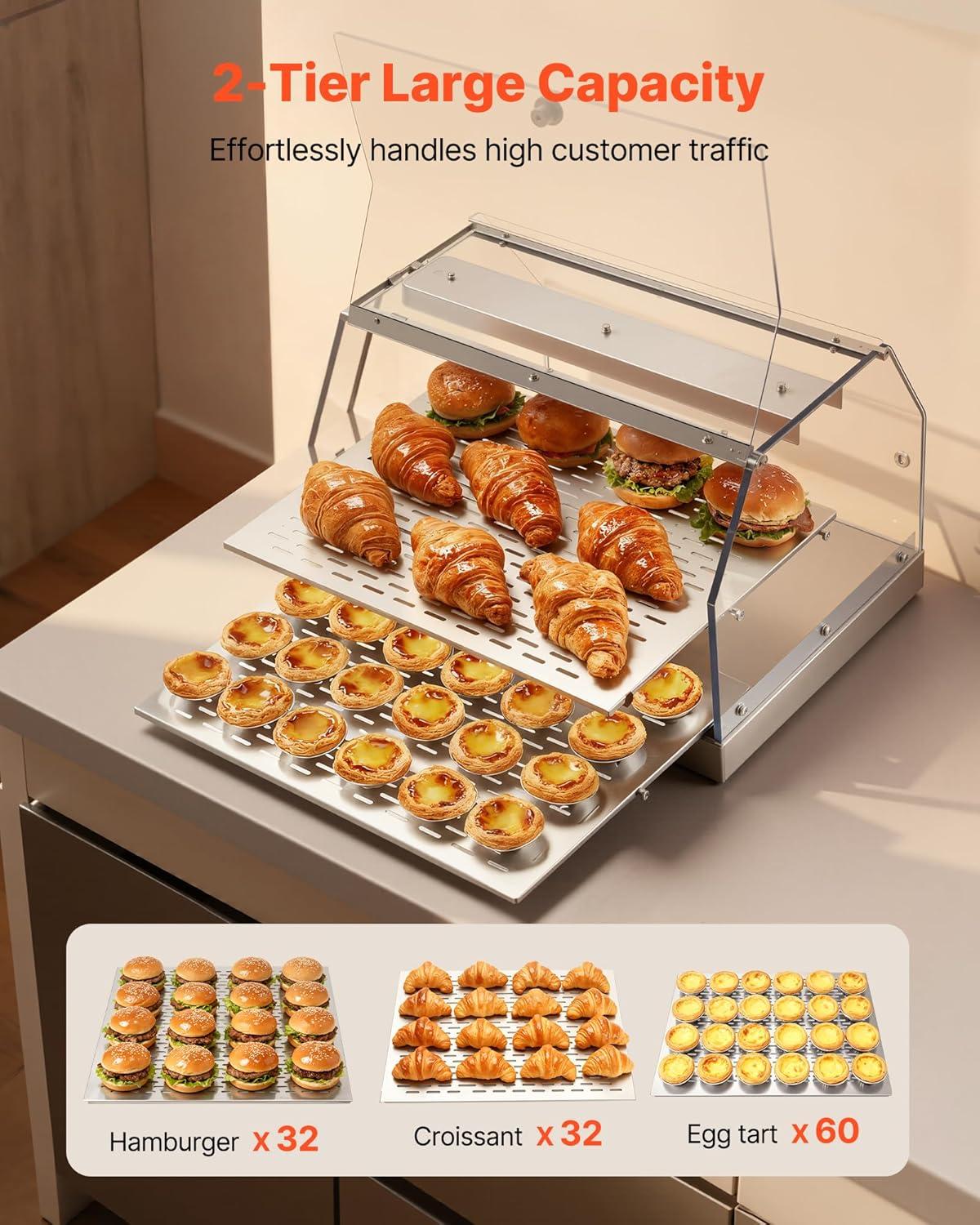 image:imageVEVOR 3Tier Commercial Food Warmer Display 800W Food Display Warmer with Light to Enhance Food Display 86185 Temperature Control 90L Large Capacity for Hamburger Pizza Bread Fried Chicken2Tier51Qt