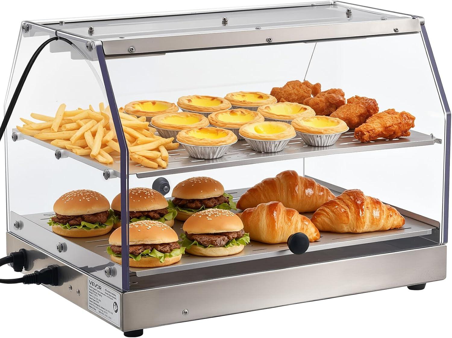 image:imageVEVOR 3Tier Commercial Food Warmer Display 800W Food Display Warmer with Light to Enhance Food Display 86185 Temperature Control 90L Large Capacity for Hamburger Pizza Bread Fried Chicken2Tier51Qt
