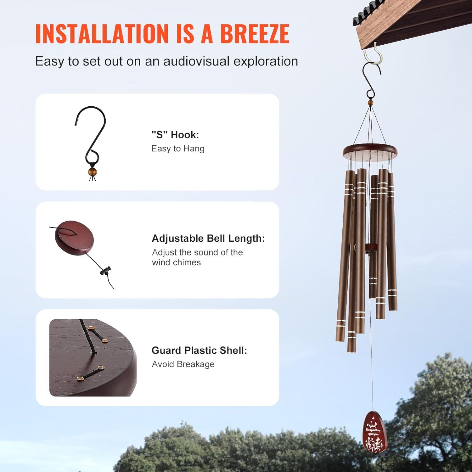 image:imageVEVOR 42 Deep Tone Wind Chimes Large 6Tube Memorial Wind Chimes HandTuned Aluminum Tubes Dark Brown Outdoor Decor for Patio Porch Garden for Anniversaries amp SympathyDark Brown