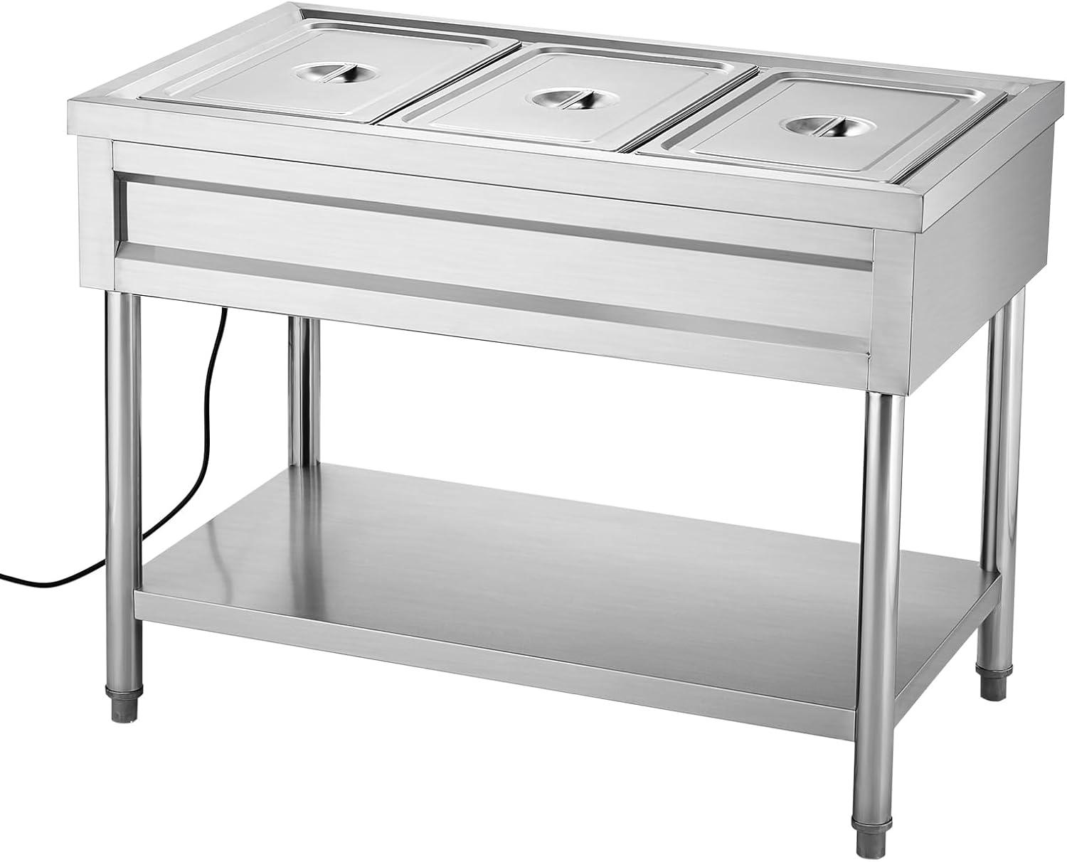 image:imageVEVOR 4Pan Commercial Food Warmer Electric Steam Table with Independent Temperature Control 450W x 4 Stainless Steel Buffet Catering Food Warmer with Undershelf and Workspace for Restaurant3x11Pan 72 Qt