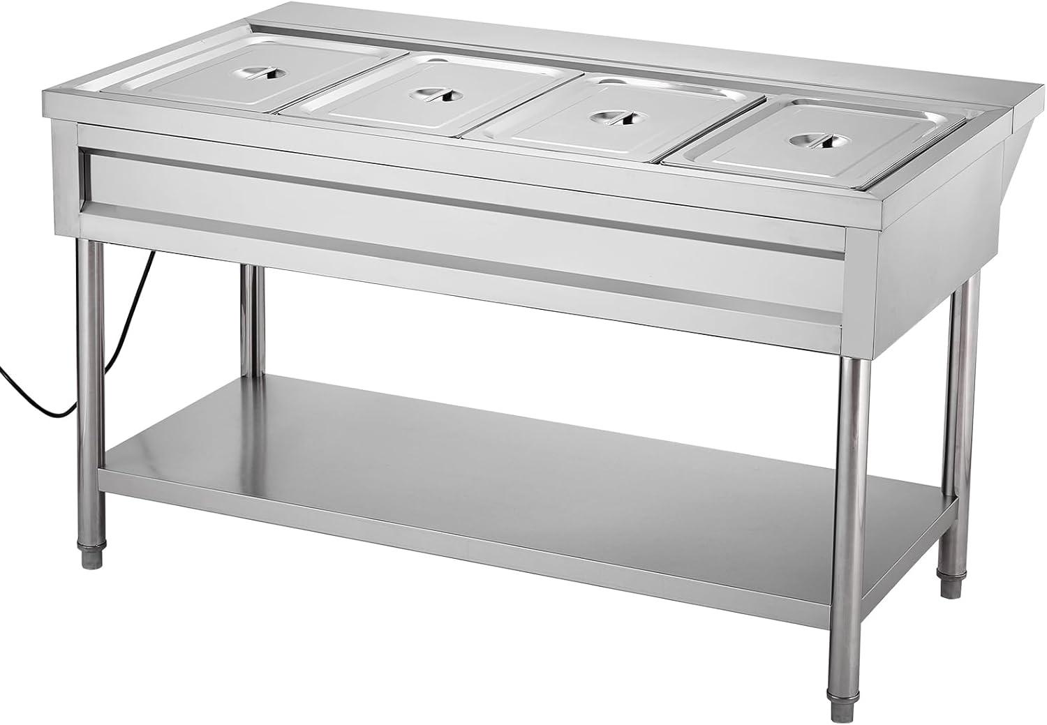 image:imageVEVOR 4Pan Commercial Food Warmer Electric Steam Table with Independent Temperature Control 450W x 4 Stainless Steel Buffet Catering Food Warmer with Undershelf and Workspace for Restaurant4x11Pan 96 Qt