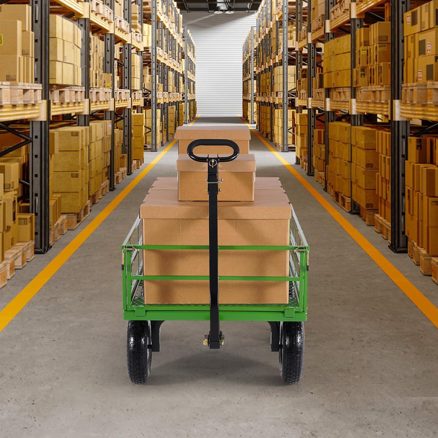 image:imageVEVOR 500 Lbs Steel Garden Cart Heavy Duty Garden Wagon Cart Pullable on Wheels Metal Yard Utility Wagon Carts with 10 All Terrain Tires Mesh Removable Sides and 180Rotating HandleBlackgreen