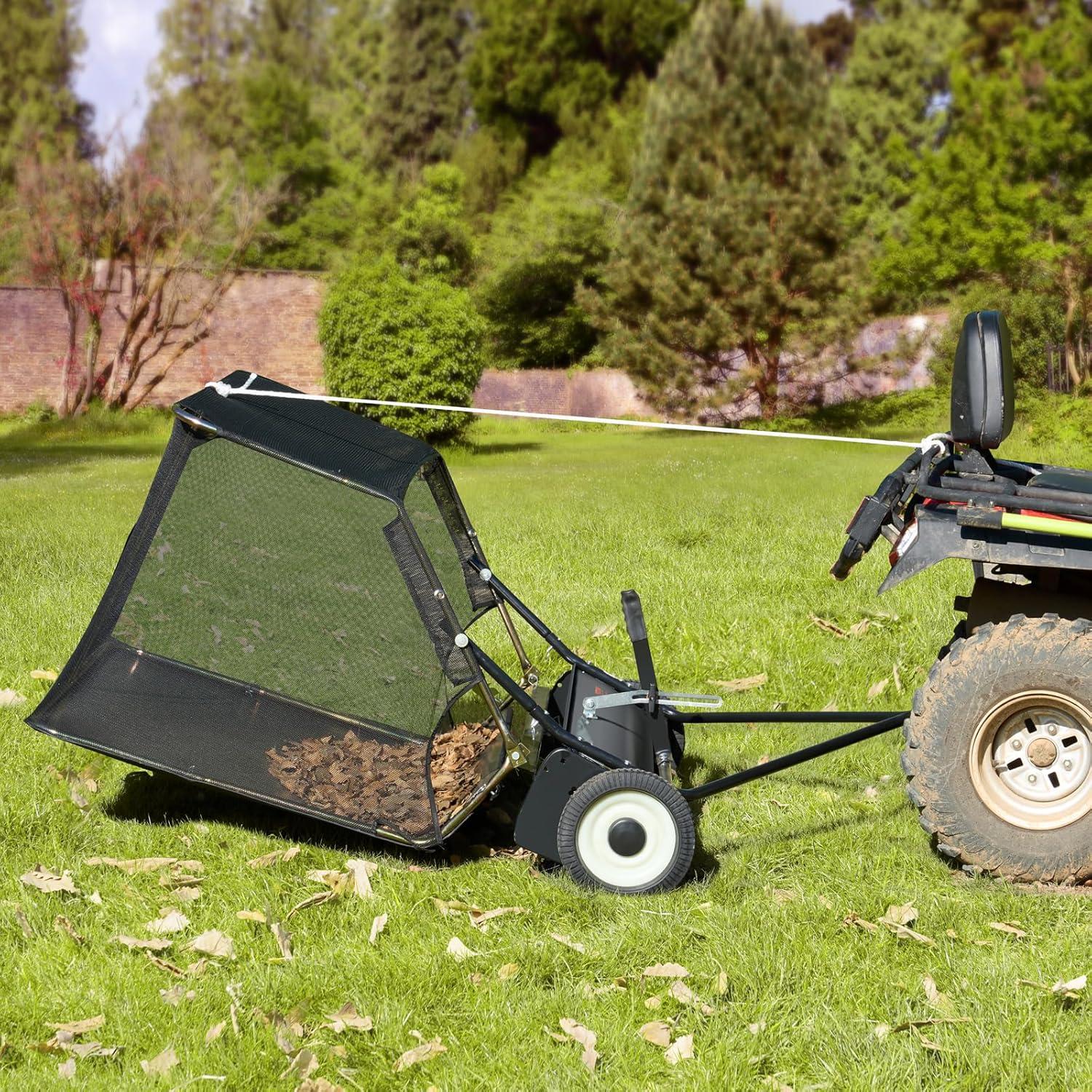 image:imageVEVOR 52 Inch Lawn Sweeper Tow Behind 26 cuft Large Pull Behind Grass Sweeper Heavy Duty Leaf amp Grass Collector with Dumping Rope Design Adjustable Sweeping Height for Picking Up Debris amp Grass