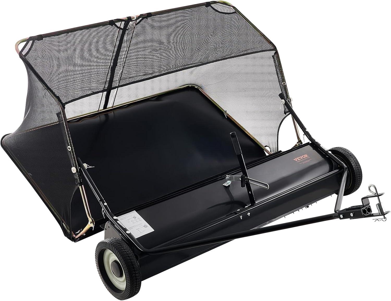 image:imageVEVOR 52 Inch Lawn Sweeper Tow Behind 26 cuft Large Pull Behind Grass Sweeper Heavy Duty Leaf amp Grass Collector with Dumping Rope Design Adjustable Sweeping Height for Picking Up Debris amp Grass