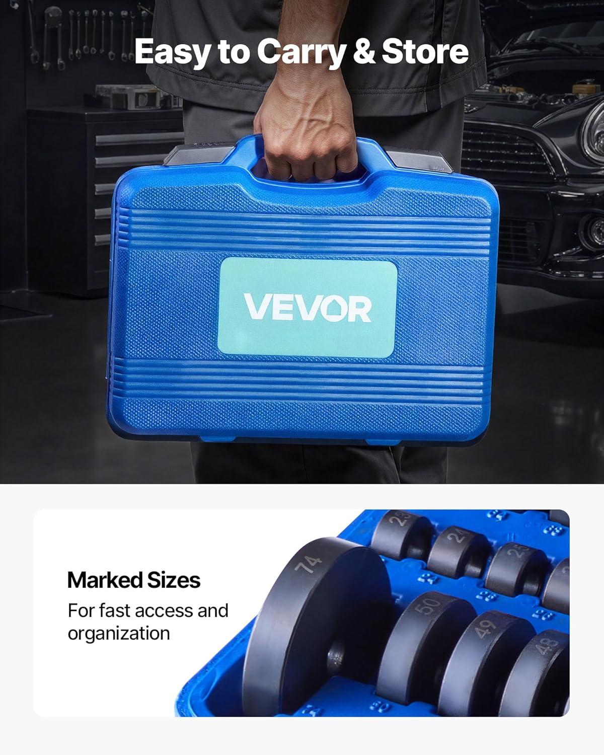 image:imageVEVOR 52pcs Custom Bushing Bearing And Seal Driver Set amp 16pcs Slide Hammer Puller Set 2 in 1 Bushing Bearing Driver Press Kit Heavy Duty Removal Puller Installation Set with 49 Bushings 10 Colletsbearing pullerbearing race driver