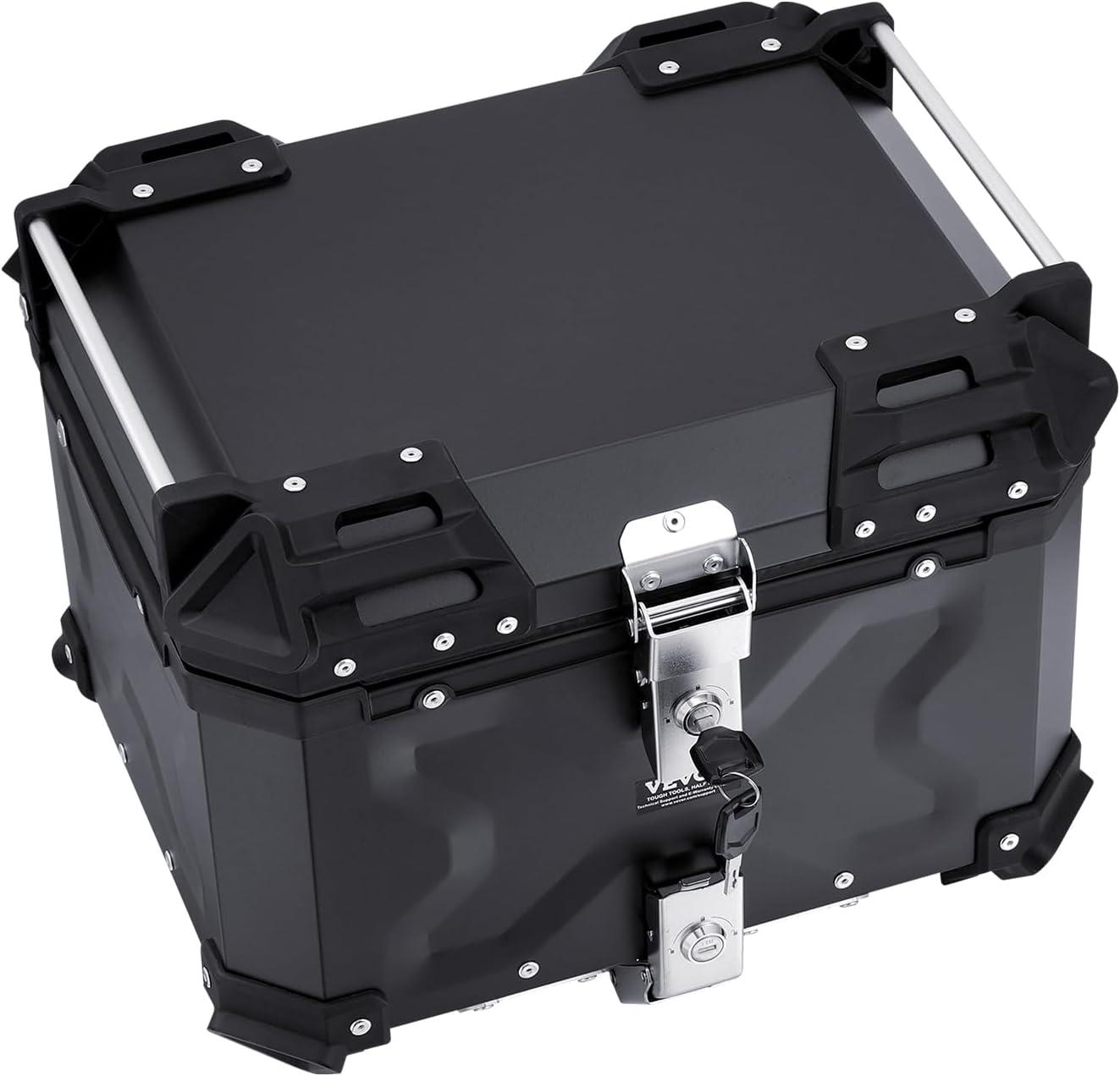 image:imageVEVOR 55L Universal Aluminum Alloy Motorbike Tail Box with Leather Lining Waterproof Detachable Motorcycle Top Box with Lock amp Back Cushion Fit for 99 of Motorcycle Frames