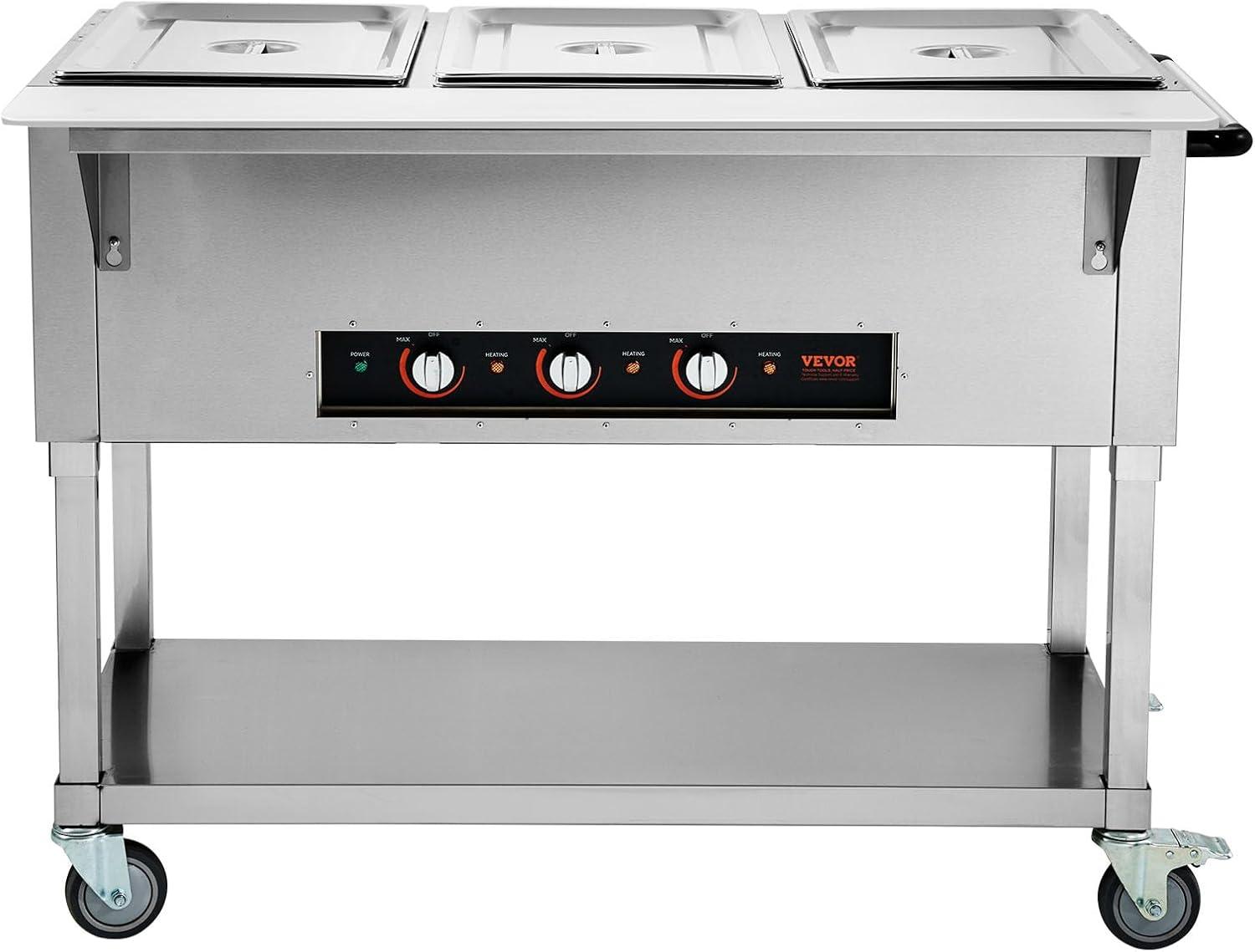 image:imageVEVOR 5Pan Commercial Food Warmer 5 x 206QT Electric Steam Table 3750W Professional Buffet Catering Food Warmer with 4 Wheels 2 Lockable Food Grade Stainless Steel Server for Party Restaurant3 Pan