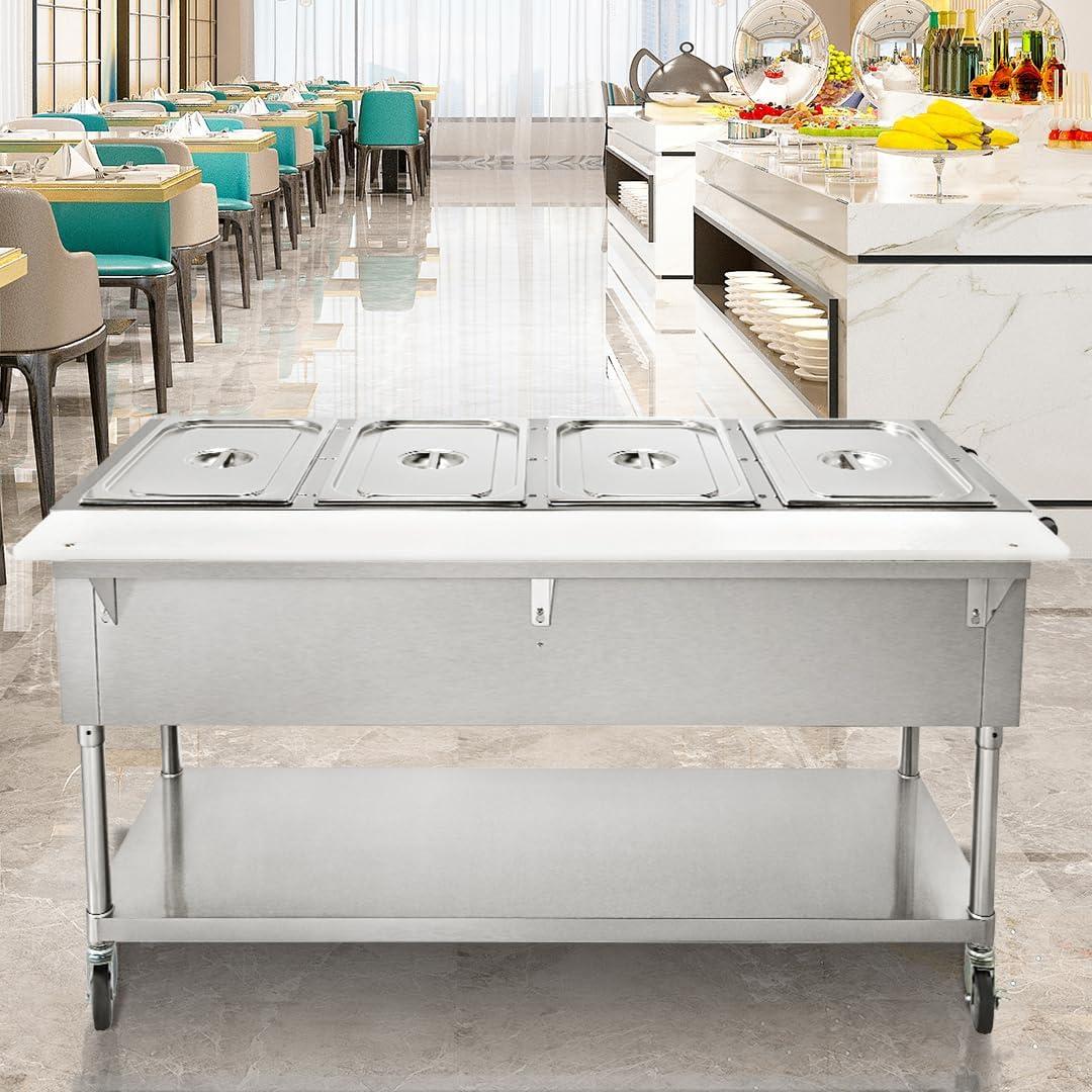 image:imageVEVOR 5Pan Commercial Food Warmer 5 x 206QT Electric Steam Table 3750W Professional Buffet Catering Food Warmer with 4 Wheels 2 Lockable Food Grade Stainless Steel Server for Party Restaurant4 Well