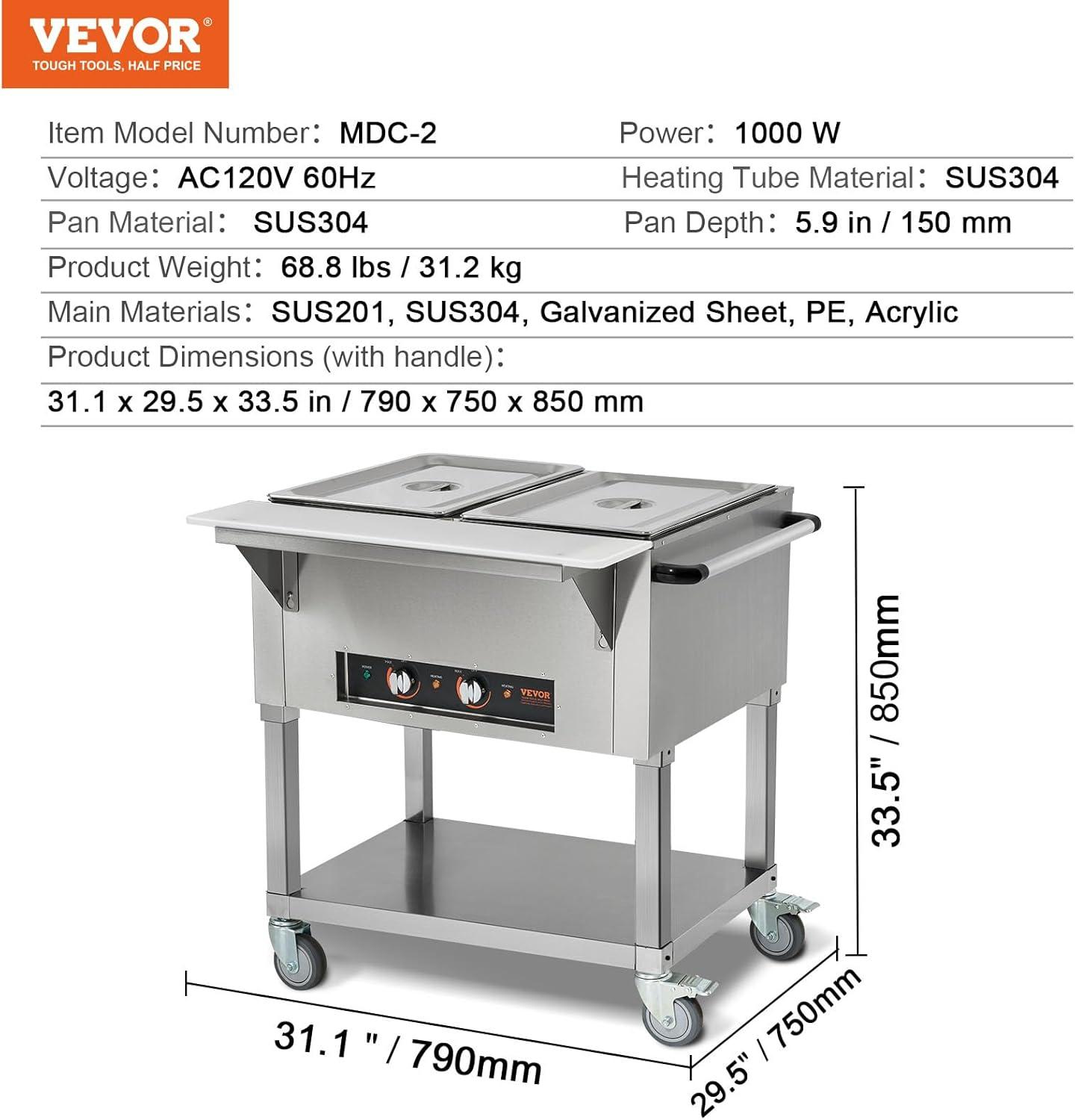 image:imageVEVOR 5Pan Commercial Food Warmer 5 x 206QT Electric Steam Table 3750W Professional Buffet Catering Food Warmer with 4 Wheels 2 Lockable Food Grade Stainless Steel Server for Party Restaurant2Pan