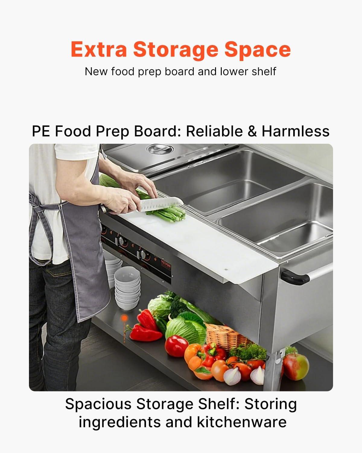 image:imageVEVOR 5Pan Commercial Food Warmer 5 x 206QT Electric Steam Table 3750W Professional Buffet Catering Food Warmer with 4 Wheels 2 Lockable Food Grade Stainless Steel Server for Party Restaurant3 Pan