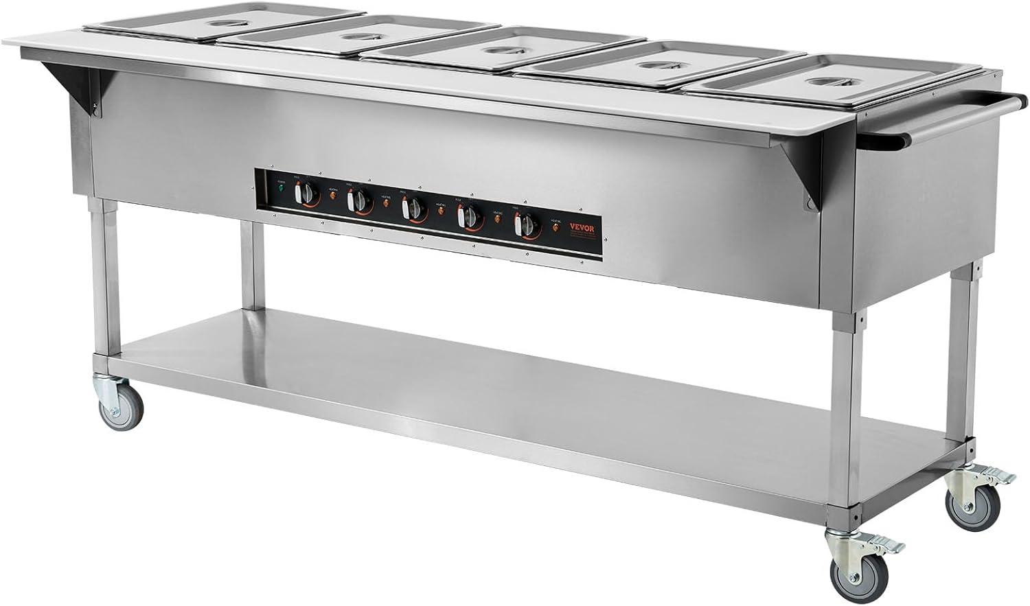 image:imageVEVOR 5Pan Commercial Food Warmer 5 x 206QT Electric Steam Table 3750W Professional Buffet Catering Food Warmer with 4 Wheels 2 Lockable Food Grade Stainless Steel Server for Party Restaurant5Pan