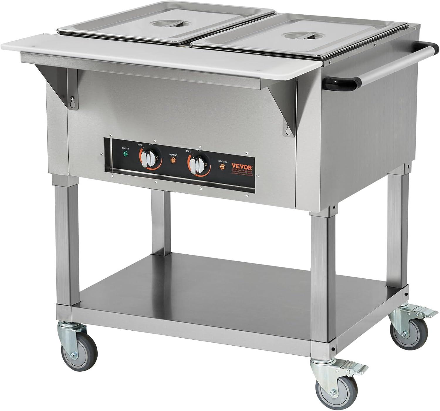 image:imageVEVOR 5Pan Commercial Food Warmer 5 x 206QT Electric Steam Table 3750W Professional Buffet Catering Food Warmer with 4 Wheels 2 Lockable Food Grade Stainless Steel Server for Party Restaurant2Pan