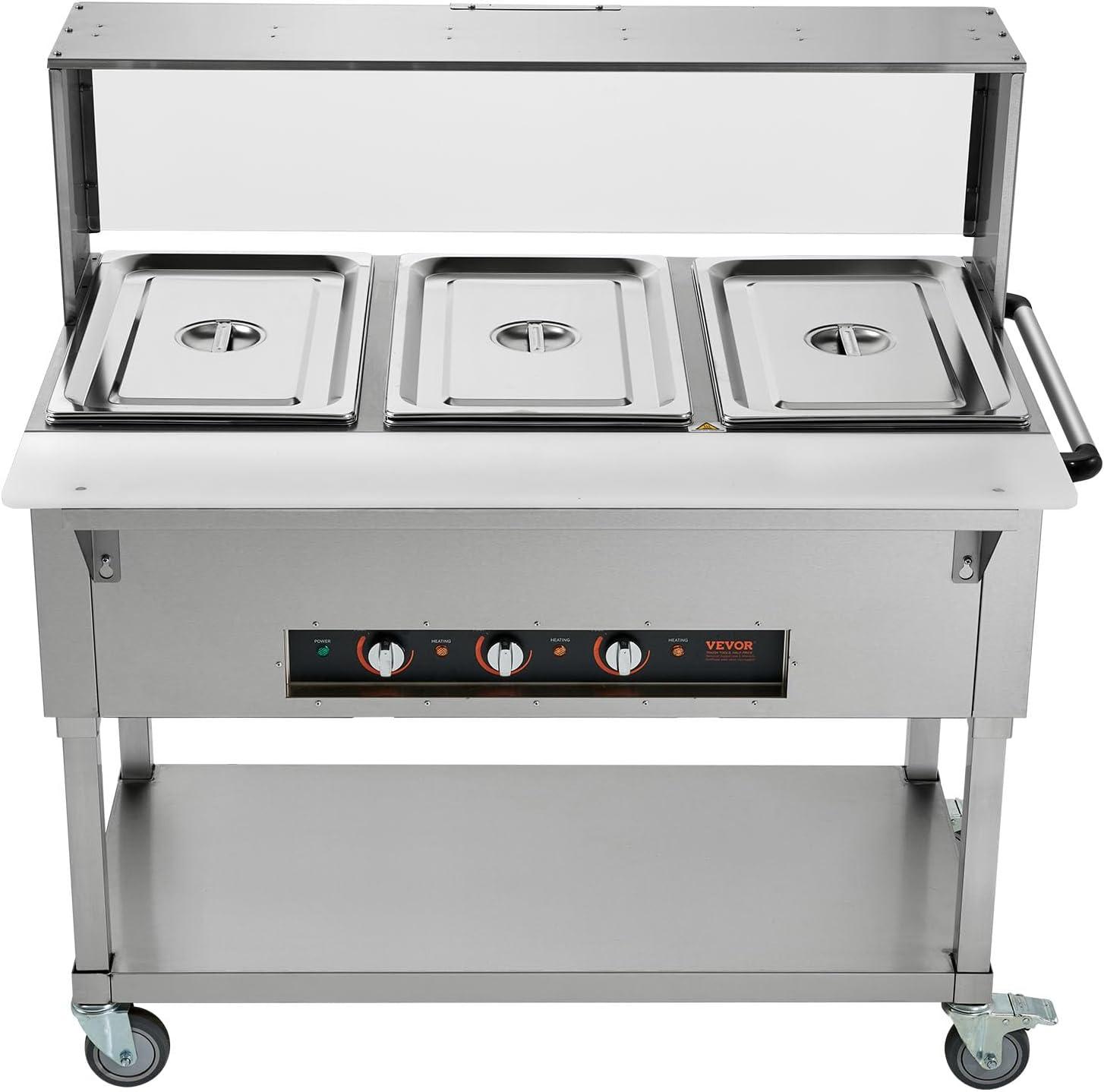 image:imageVEVOR 5Pan Commercial Food Warmer 5 x 206QT Electric Steam Table 3750W Professional Buffet Catering Food Warmer with 4 Wheels 2 Lockable Food Grade Stainless Steel Server for Party Restaurant3 Pot with Guard