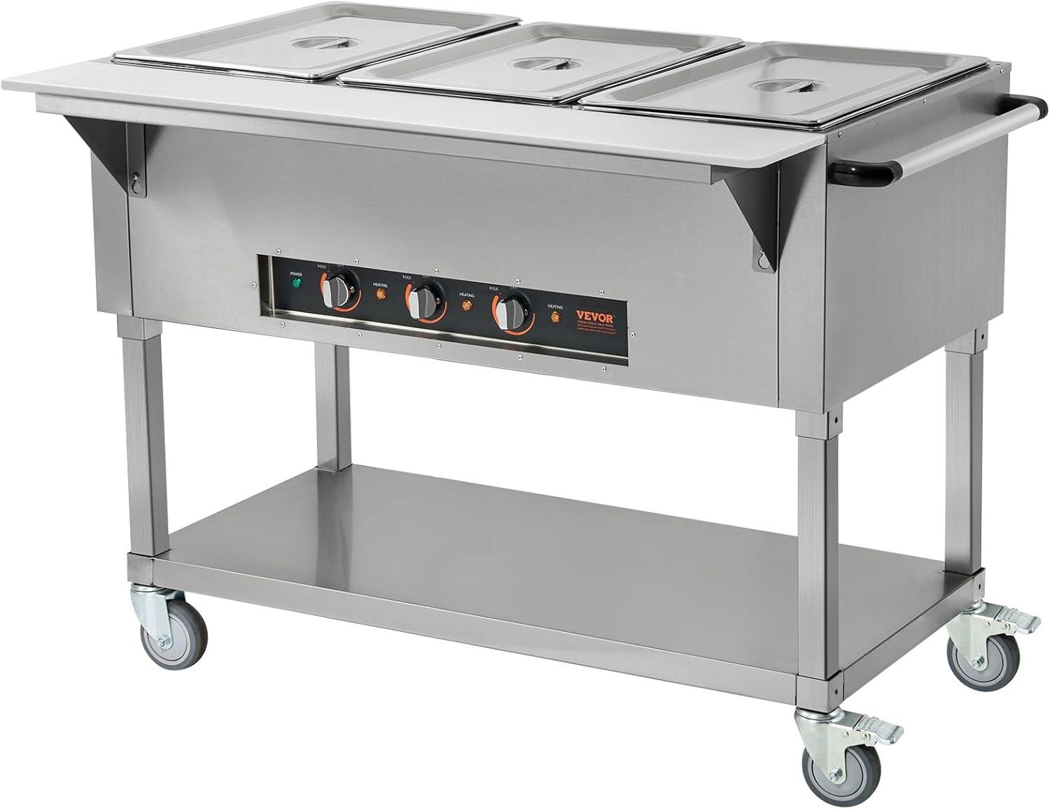 image:imageVEVOR 5Pan Commercial Food Warmer 5 x 206QT Electric Steam Table 3750W Professional Buffet Catering Food Warmer with 4 Wheels 2 Lockable Food Grade Stainless Steel Server for Party Restaurant3 Pan