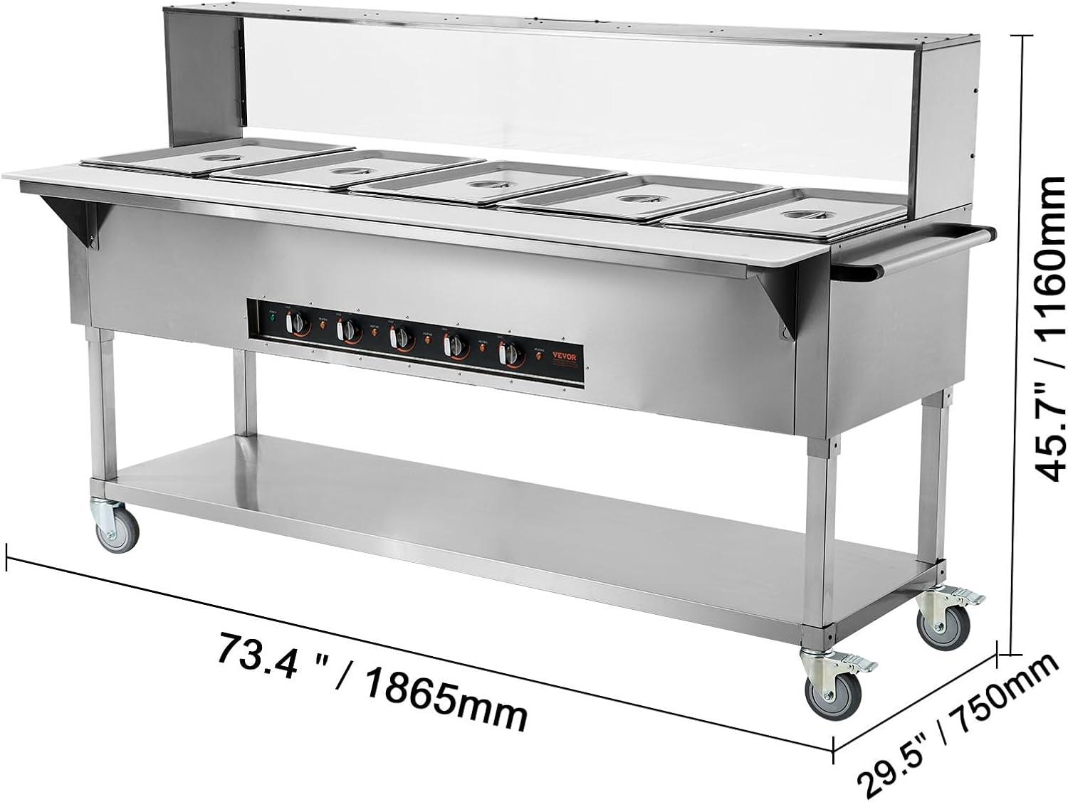 image:imageVEVOR 5Pan Commercial Food Warmer 5 x 206QT Electric Steam Table 3750W Professional Buffet Catering Food Warmer with 4 Wheels 2 Lockable Food Grade Stainless Steel Server for Party Restaurant5 Pot with Guard