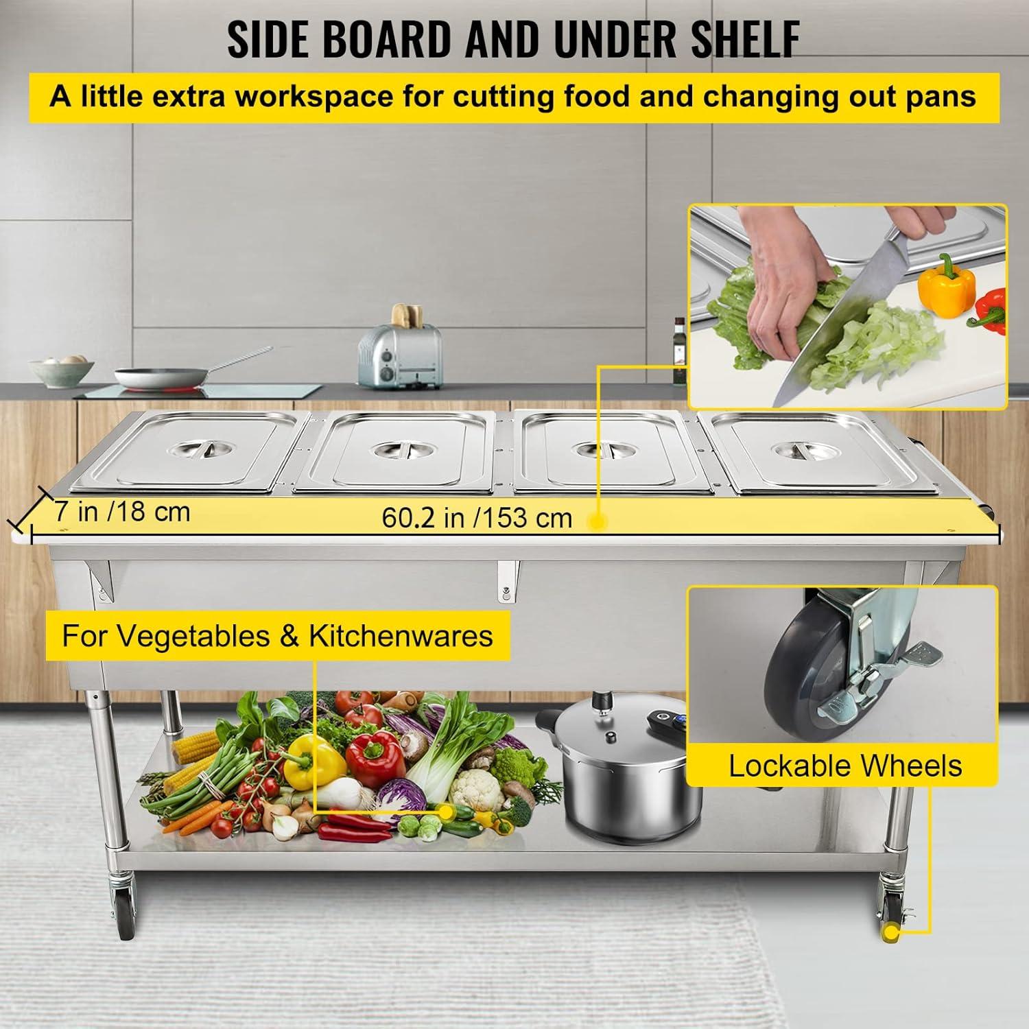 image:imageVEVOR 5Pan Commercial Food Warmer 5 x 206QT Electric Steam Table 3750W Professional Buffet Catering Food Warmer with 4 Wheels 2 Lockable Food Grade Stainless Steel Server for Party Restaurant4 Well