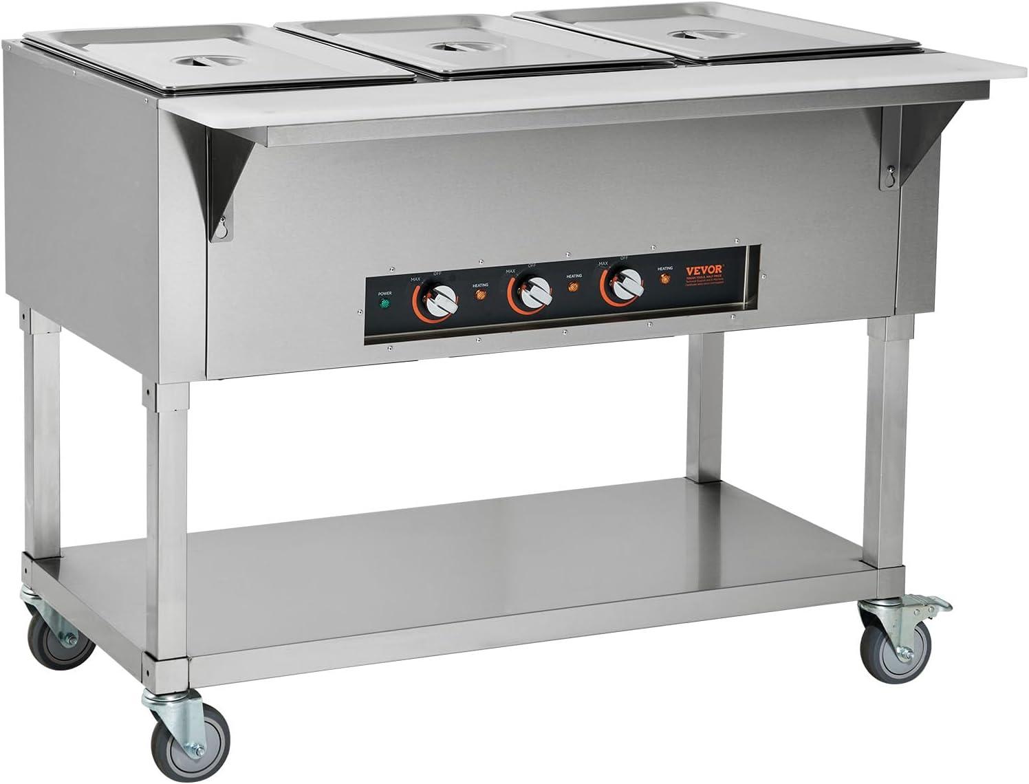 image:imageVEVOR 5Pan Commercial Food Warmer 5 x 206QT Electric Steam Table 3750W Professional Buffet Catering Food Warmer with 4 Wheels 2 Lockable Food Grade Stainless Steel Server for Party Restaurant3 Pan