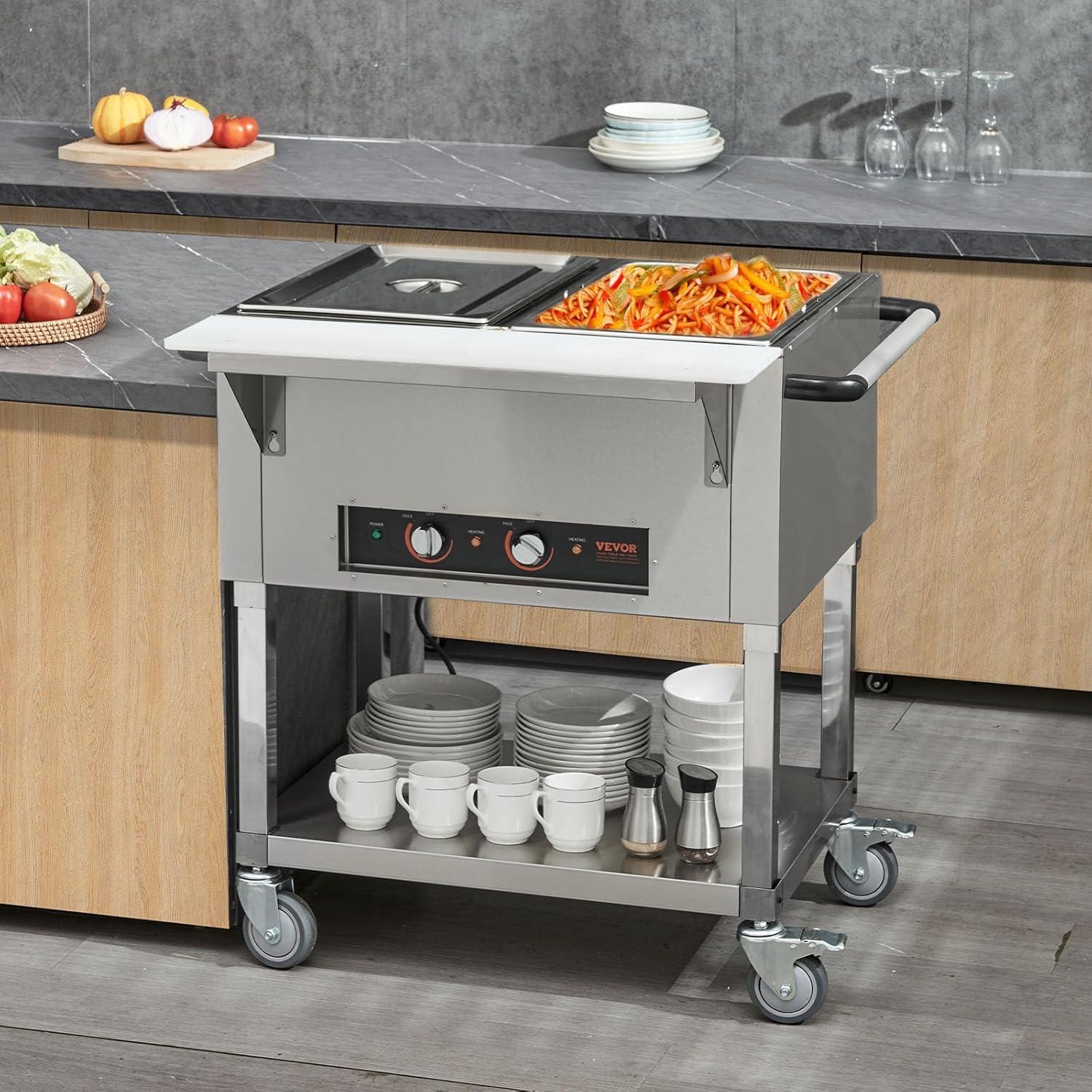 image:imageVEVOR 5Pan Commercial Food Warmer 5 x 206QT Electric Steam Table 3750W Professional Buffet Catering Food Warmer with 4 Wheels 2 Lockable Food Grade Stainless Steel Server for Party Restaurant2Pan