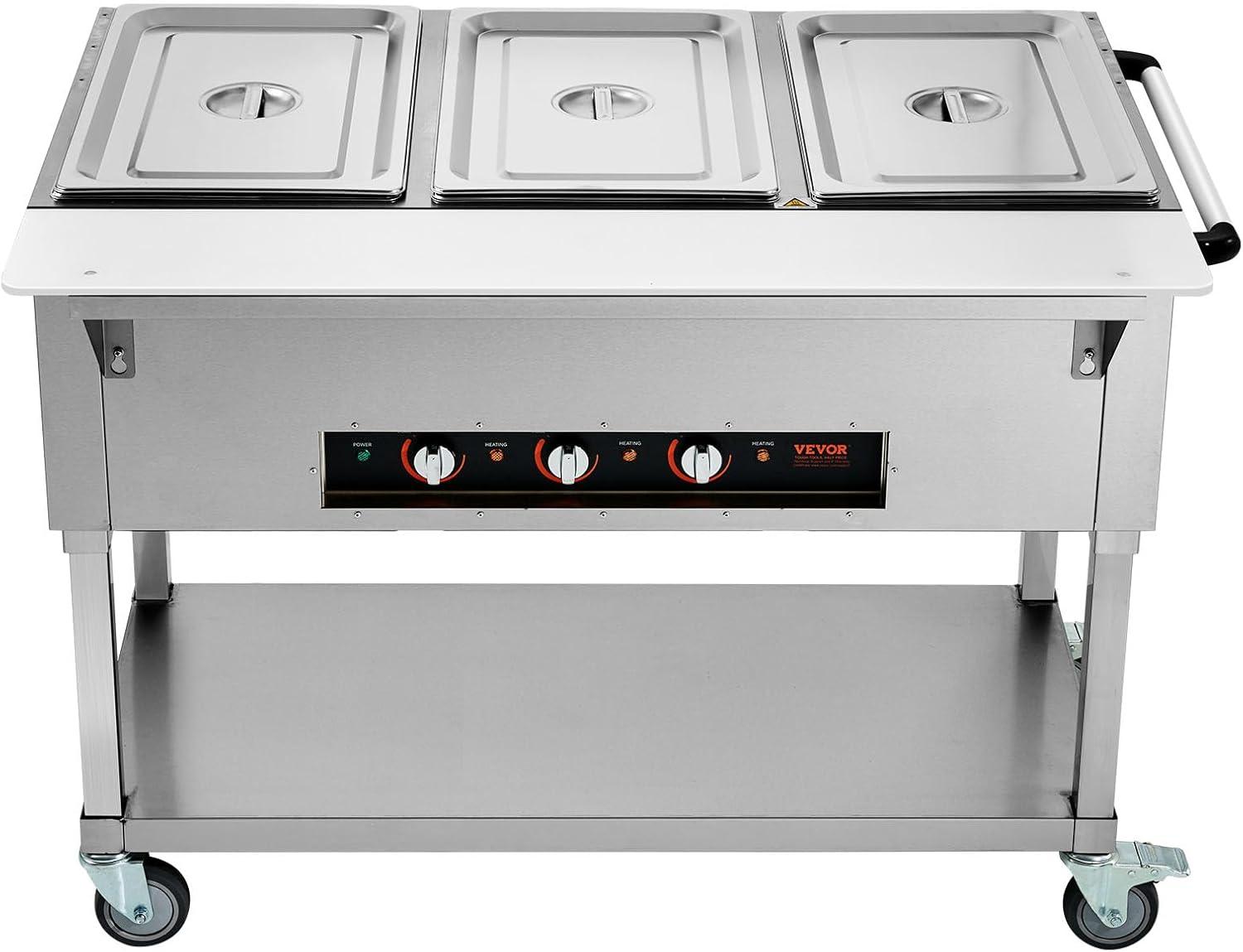 image:imageVEVOR 5Pan Commercial Food Warmer 5 x 206QT Electric Steam Table 3750W Professional Buffet Catering Food Warmer with Acrylic Sneeze Guard Food Grade Stainless Steel Server for Party Restaurant3 Pan