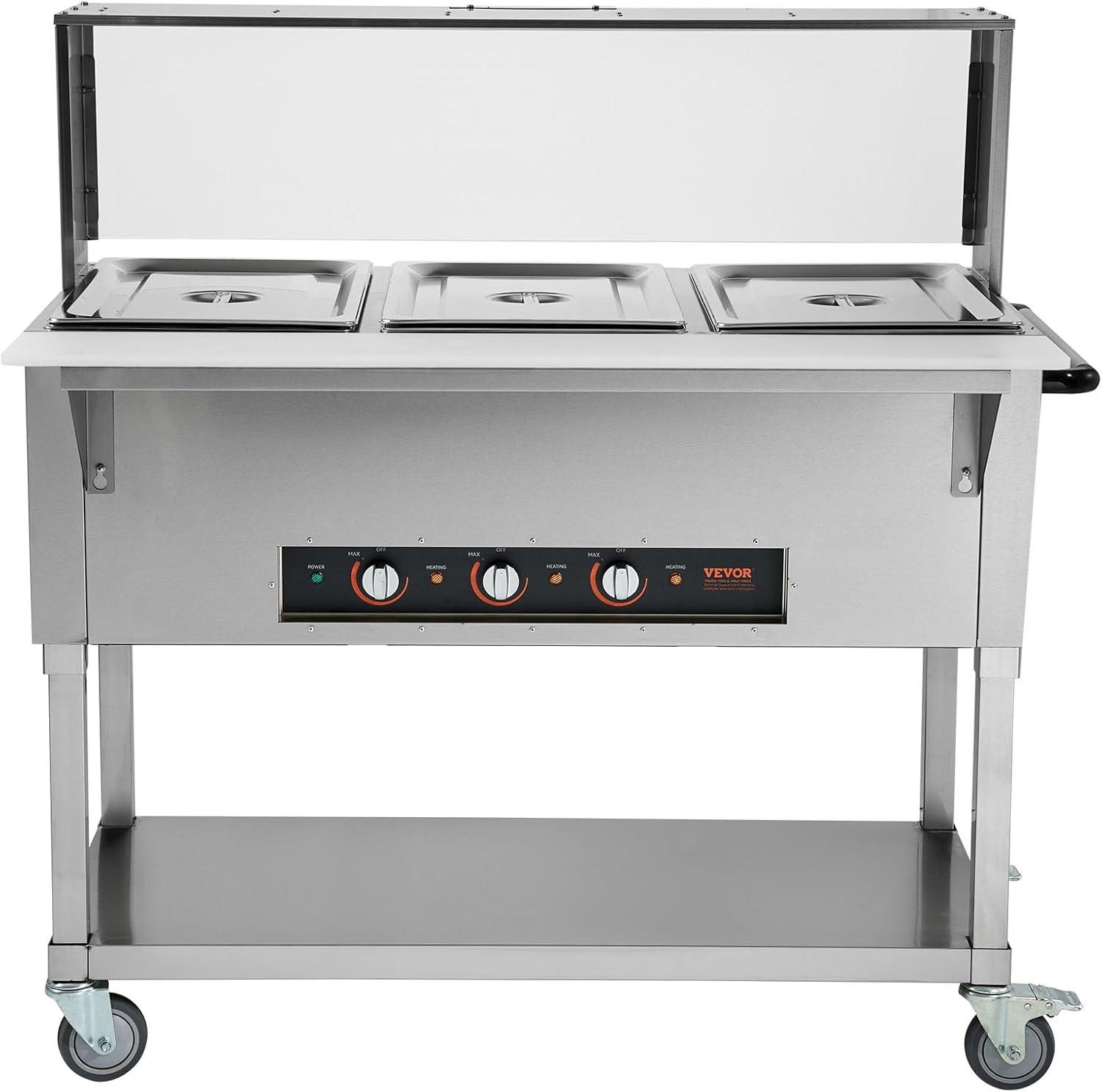 image:imageVEVOR 5Pan Commercial Food Warmer 5 x 206QT Electric Steam Table 3750W Professional Buffet Catering Food Warmer with Acrylic Sneeze Guard Food Grade Stainless Steel Server for Party Restaurant3 Pot with Guard