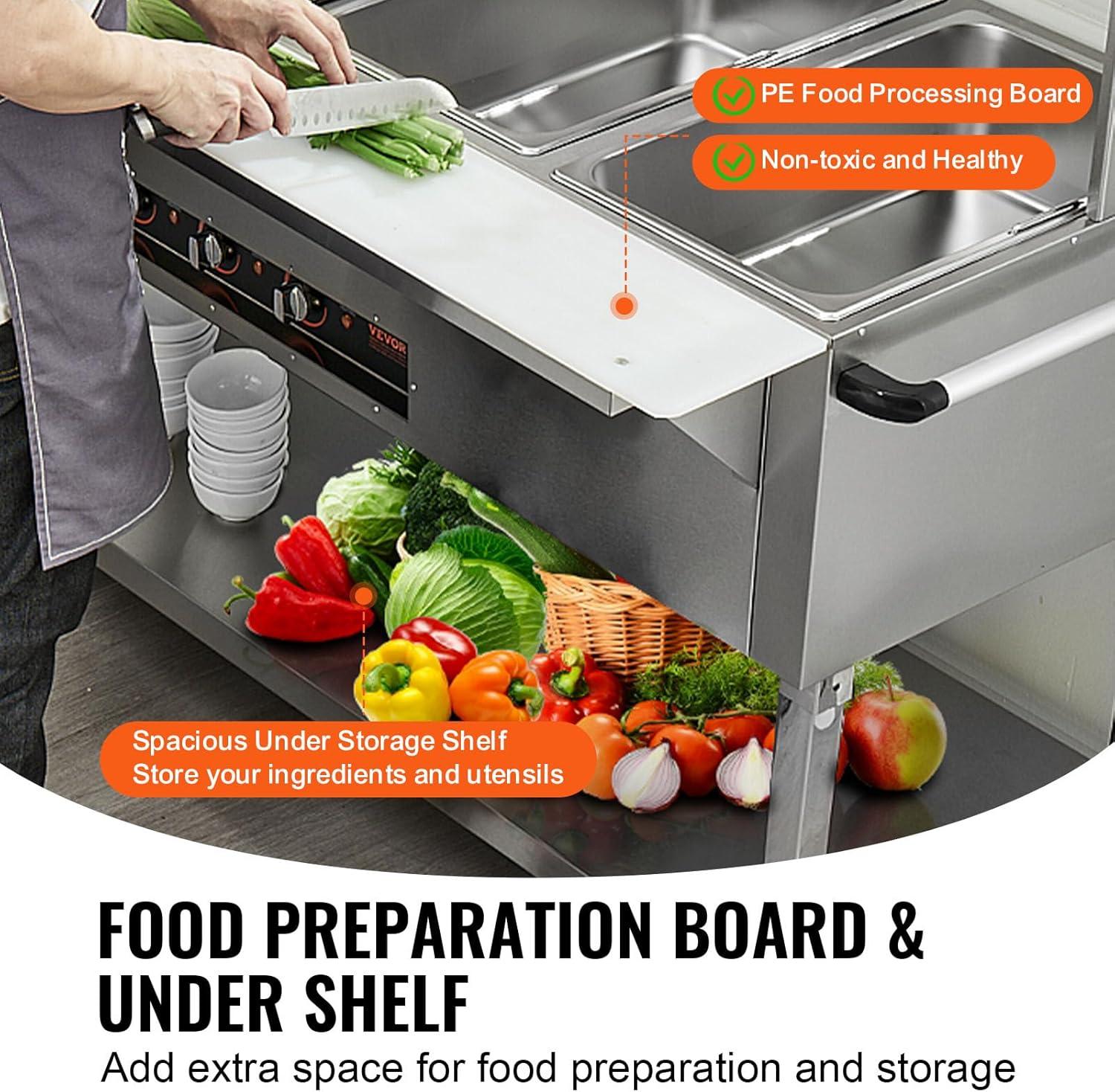 image:imageVEVOR 5Pan Commercial Food Warmer 5 x 206QT Electric Steam Table 3750W Professional Buffet Catering Food Warmer with Acrylic Sneeze Guard Food Grade Stainless Steel Server for Party Restaurant2Pan