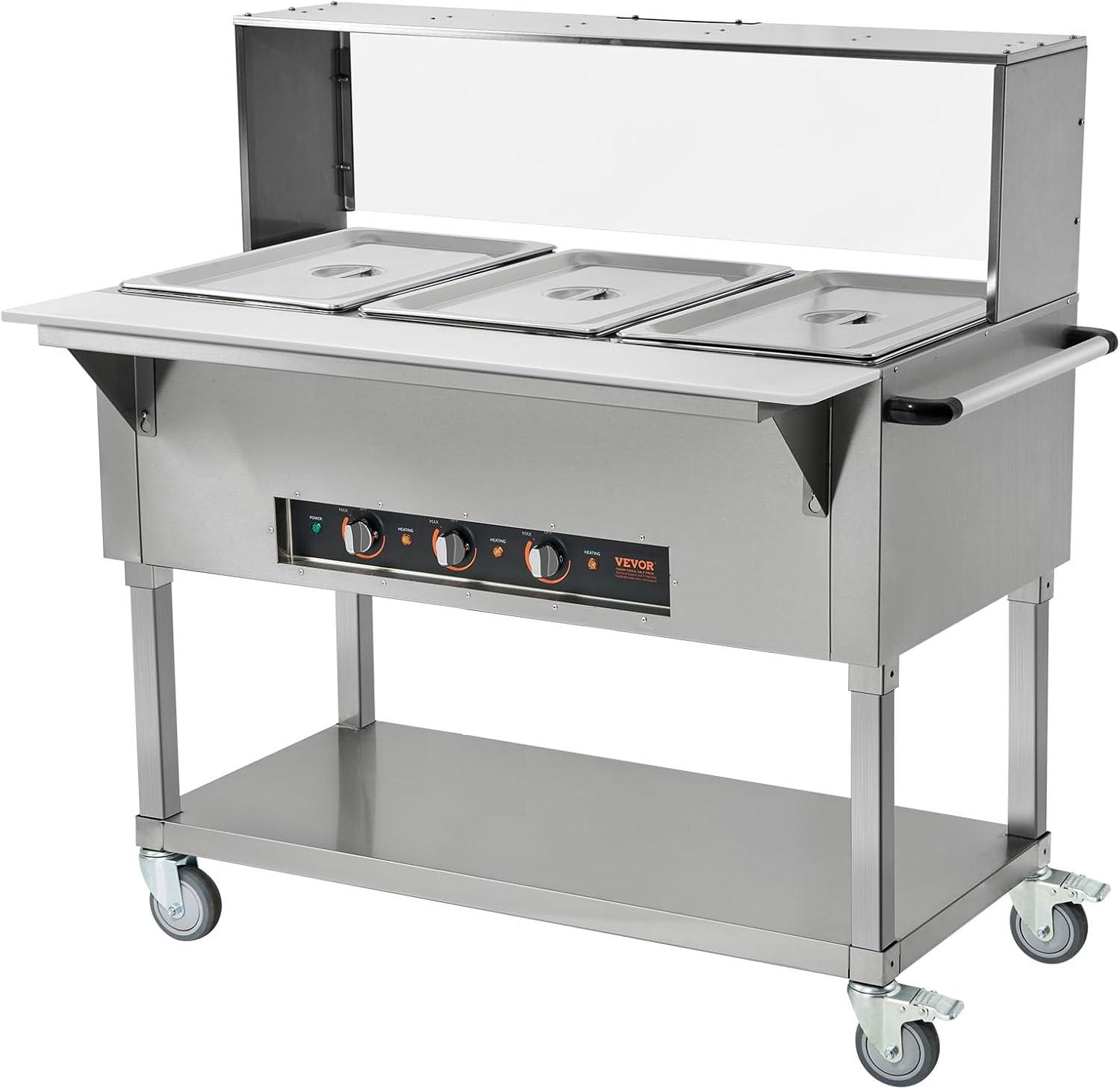 image:imageVEVOR 5Pan Commercial Food Warmer 5 x 206QT Electric Steam Table 3750W Professional Buffet Catering Food Warmer with Acrylic Sneeze Guard Food Grade Stainless Steel Server for Party Restaurant3 Pot with Guard