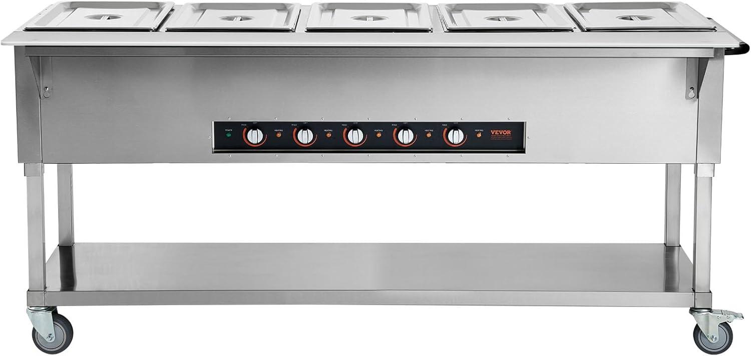 image:imageVEVOR 5Pan Commercial Food Warmer 5 x 206QT Electric Steam Table 3750W Professional Buffet Catering Food Warmer with Acrylic Sneeze Guard Food Grade Stainless Steel Server for Party Restaurant5Pan