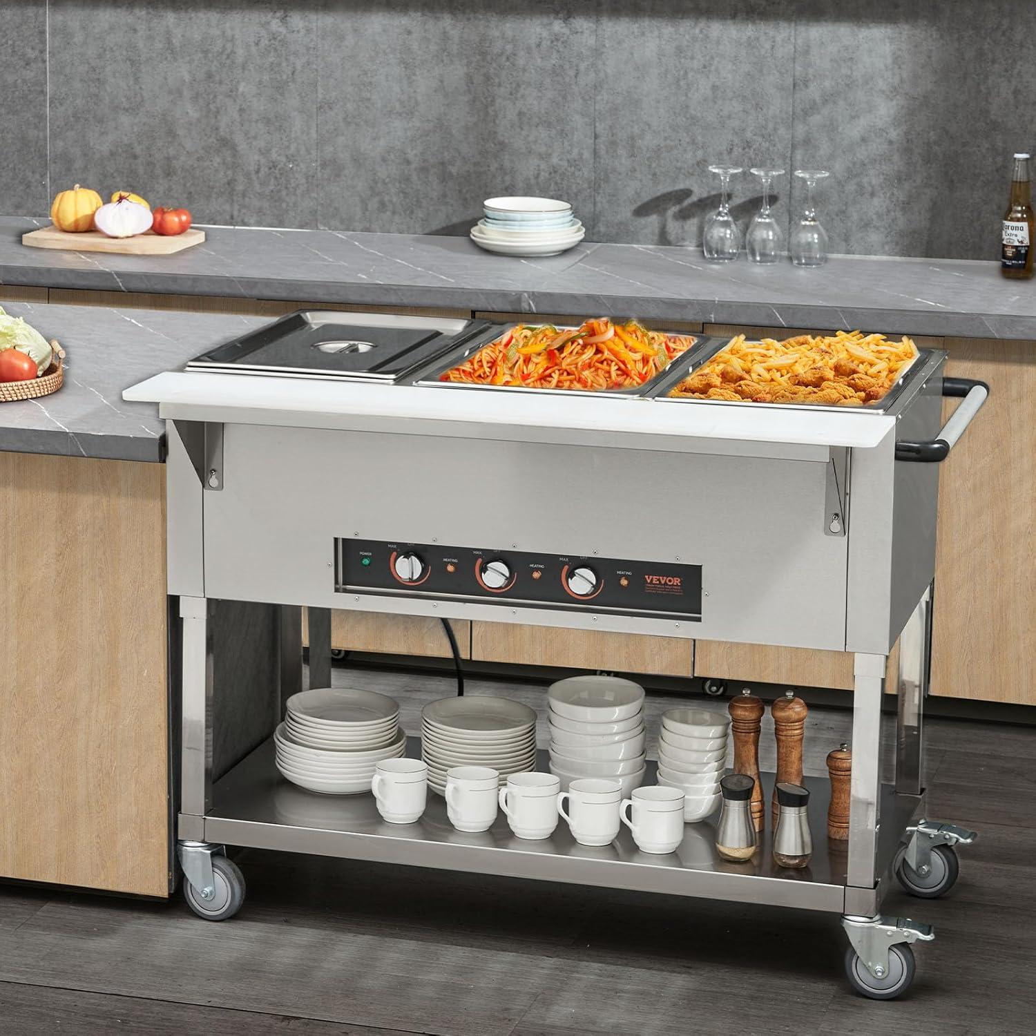 image:imageVEVOR 5Pan Commercial Food Warmer 5 x 206QT Electric Steam Table 3750W Professional Buffet Catering Food Warmer with Acrylic Sneeze Guard Food Grade Stainless Steel Server for Party Restaurant3 Pan