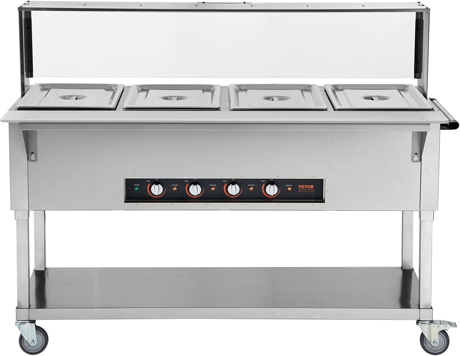 image:imageVEVOR 5Pan Commercial Food Warmer 5 x 206QT Electric Steam Table 3750W Professional Buffet Catering Food Warmer with Acrylic Sneeze Guard Food Grade Stainless Steel Server for Party Restaurant4 Pot with Guard