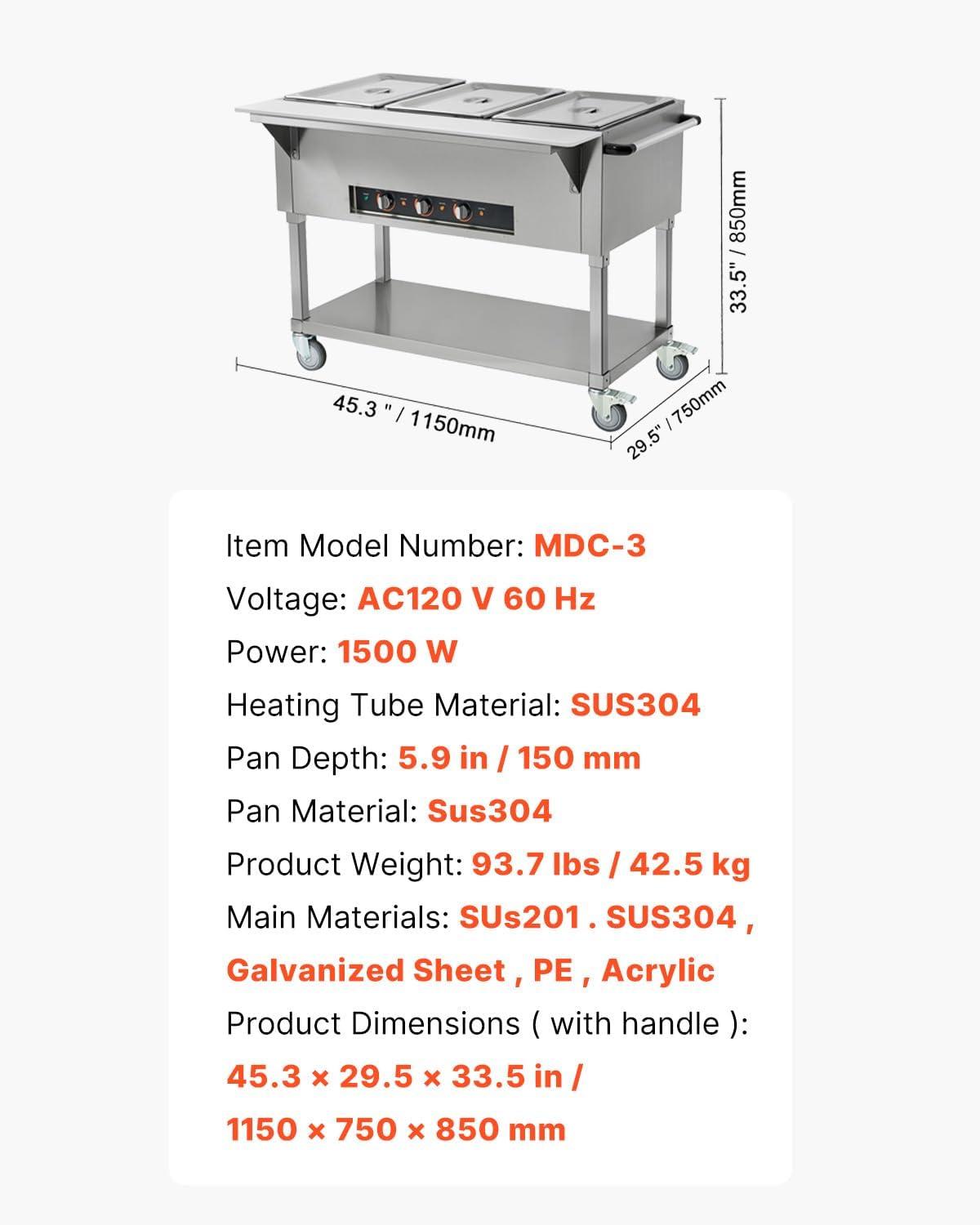 image:imageVEVOR 5Pan Commercial Food Warmer 5 x 206QT Electric Steam Table 3750W Professional Buffet Catering Food Warmer with Acrylic Sneeze Guard Food Grade Stainless Steel Server for Party Restaurant3 Pan