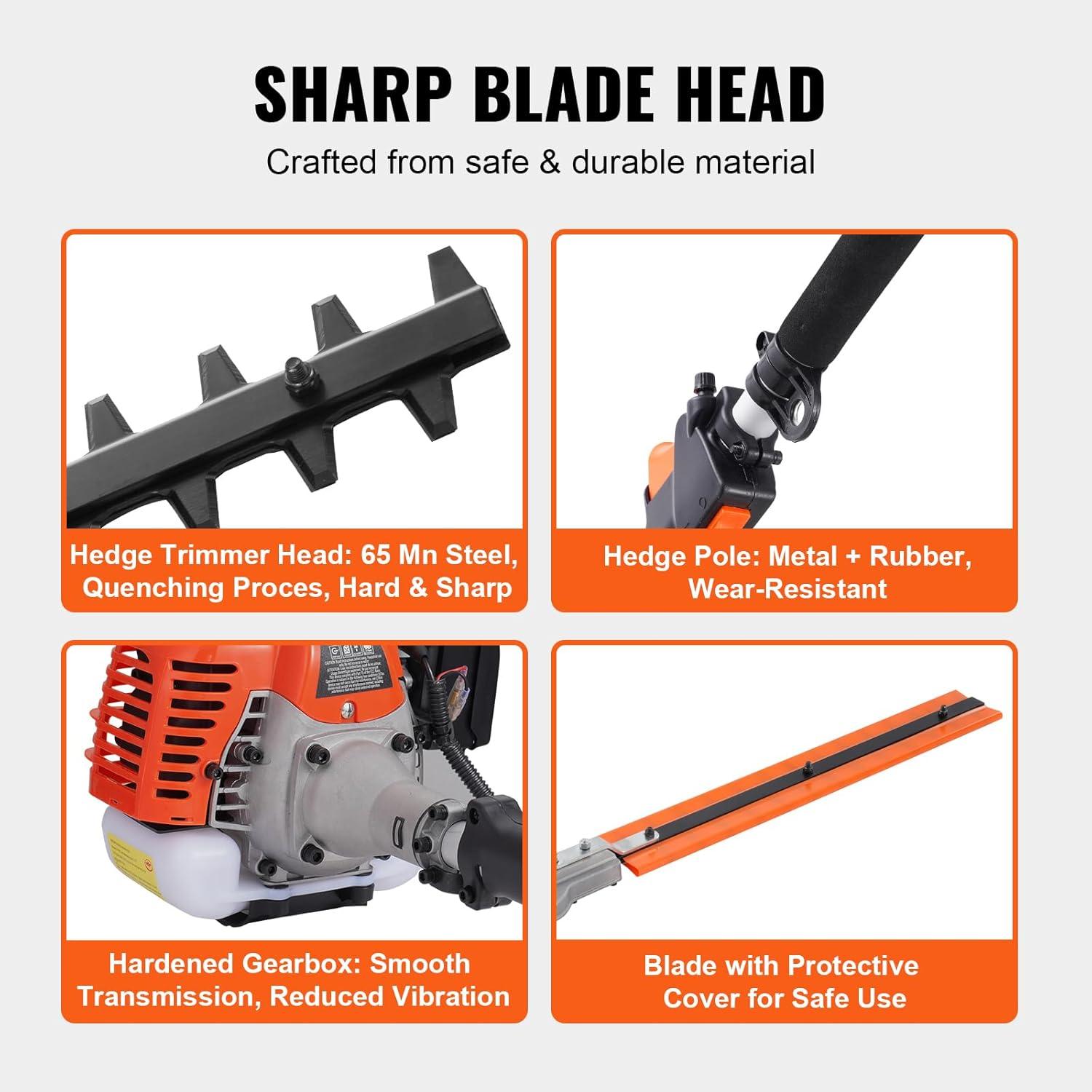image:imageVEVOR 5in1 26cc 2 Cycle Gas Powered Dual Sided Hedge Trimmer Weed Eater String Trimmer Edger Pole Saw Chainsaw Pruner with EPA CE and EMC Certification43cc 6in1 Gas Hedge Trimmer