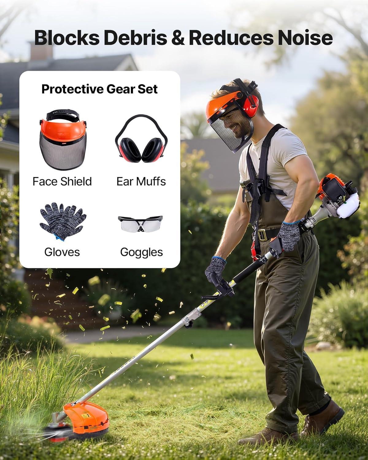 image:imageVEVOR 5in1 26cc 2 Cycle Gas Powered Dual Sided Hedge Trimmer Weed Eater String Trimmer Edger Pole Saw Chainsaw Pruner with EPA CE and EMC Certification26cc 7in1 Gas Hedge Trimmer Weed Eater String Trimmer 3T40T Brush Cutter Edger Pole Saw Chainsaw Pruner