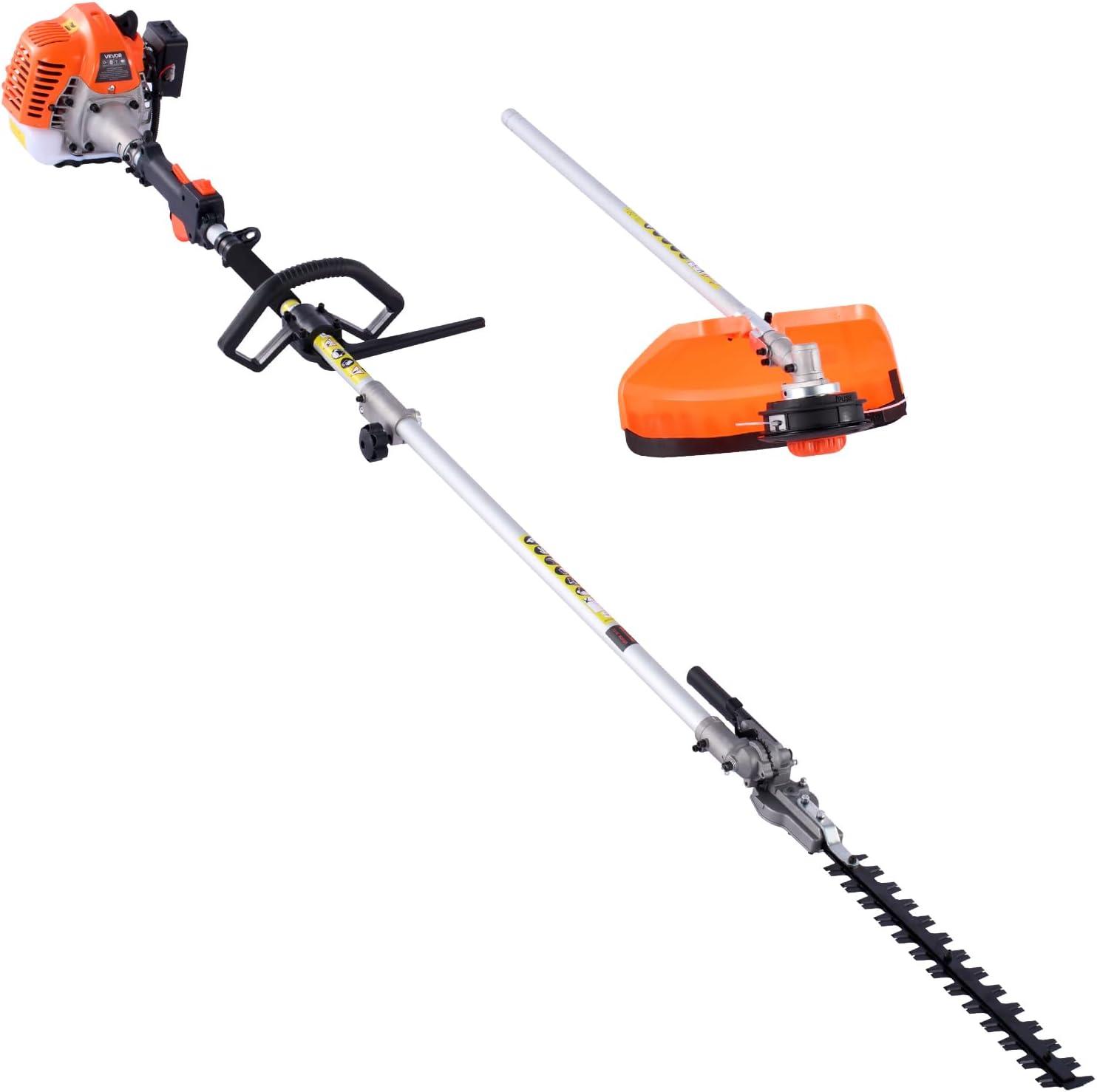 image:imageVEVOR 5in1 26cc 2 Cycle Gas Powered Dual Sided Hedge Trimmer Weed Eater String Trimmer Edger Pole Saw Chainsaw Pruner with EPA CE and EMC Certification26cc 4in1 Gas Hedge Trimmer String Trimmer Brush Cutter Edger