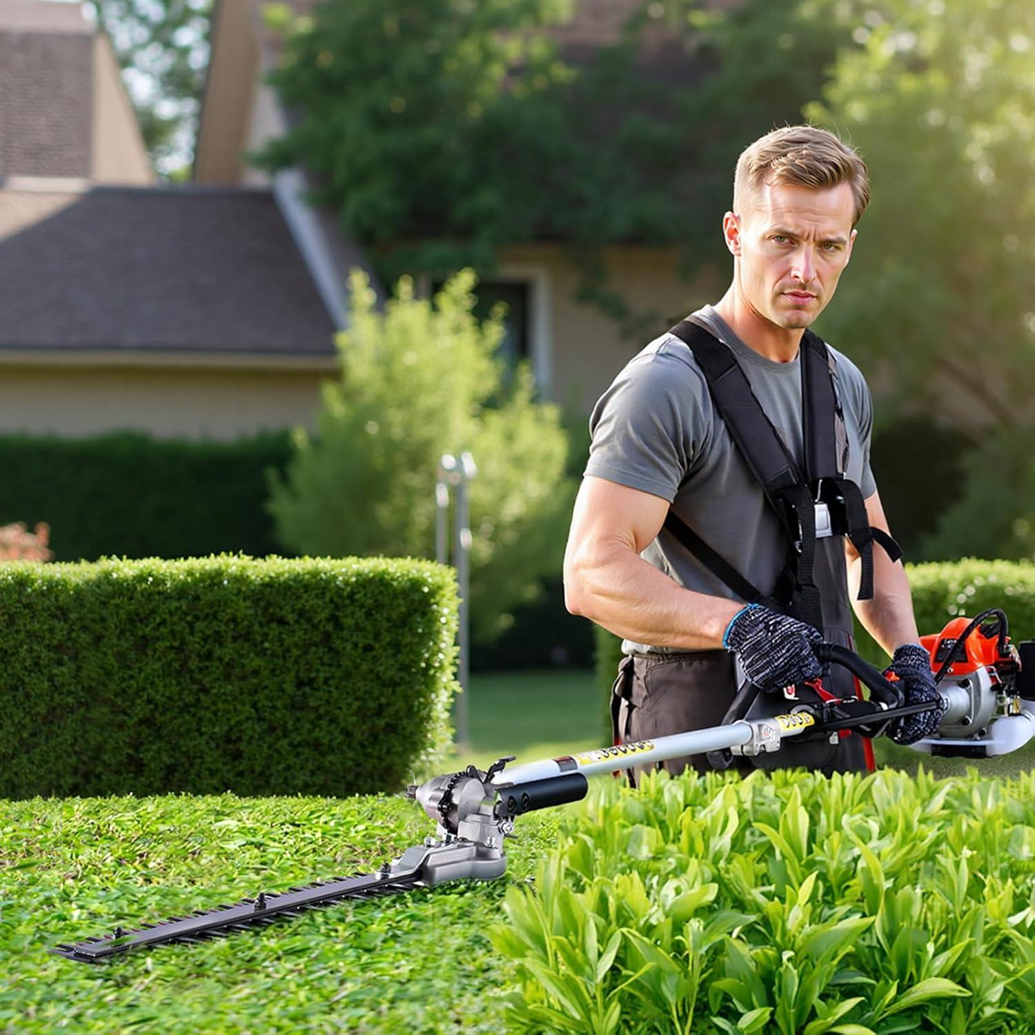 image:imageVEVOR 5in1 26cc 2 Cycle Gas Powered Dual Sided Hedge Trimmer Weed Eater String Trimmer Edger Pole Saw Chainsaw Pruner with EPA CE and EMC Certification26cc 4in1 Gas Hedge Trimmer String Trimmer Brush Cutter Edger